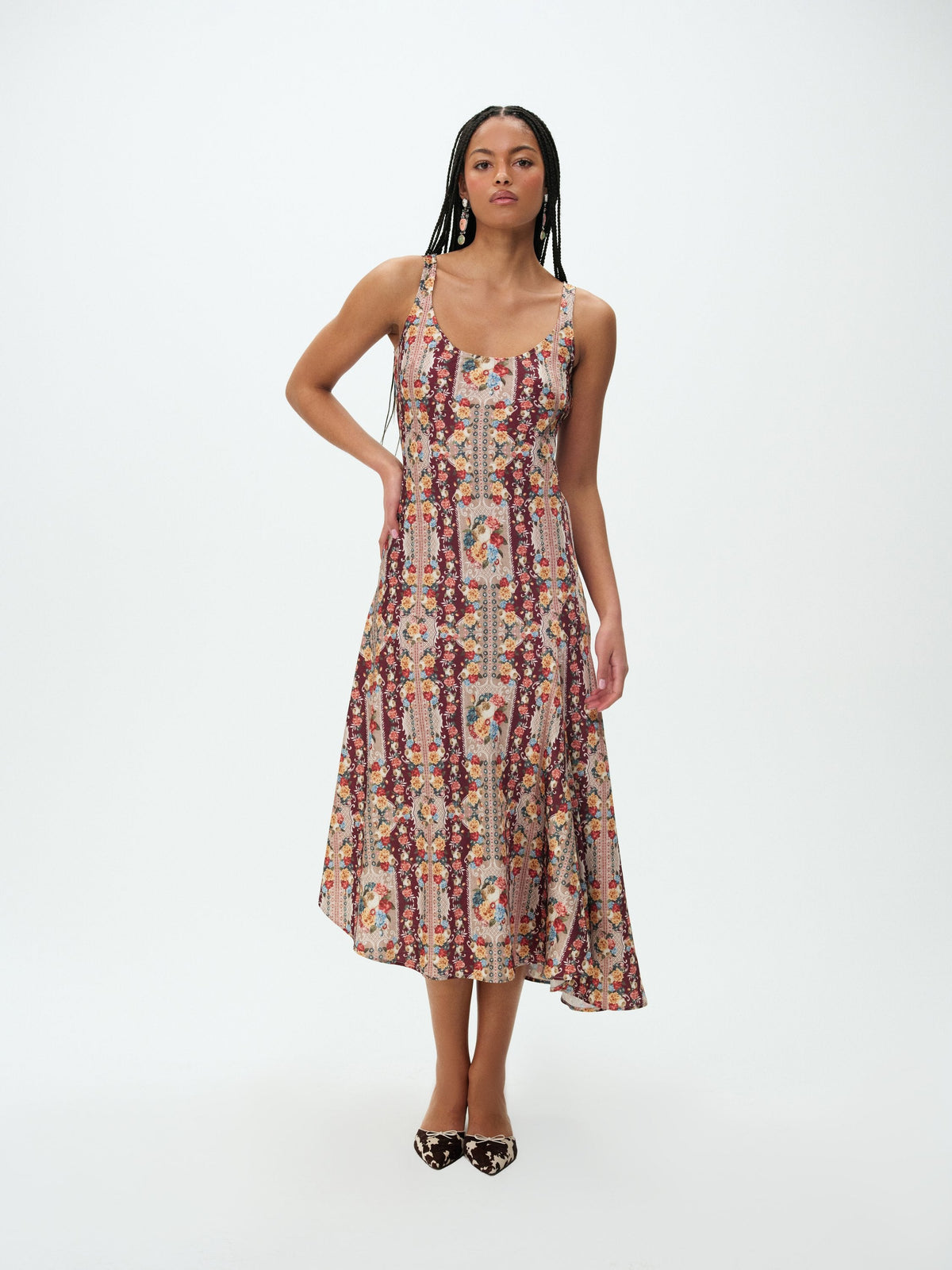 Maple Rose Midi Dress - Burgundy