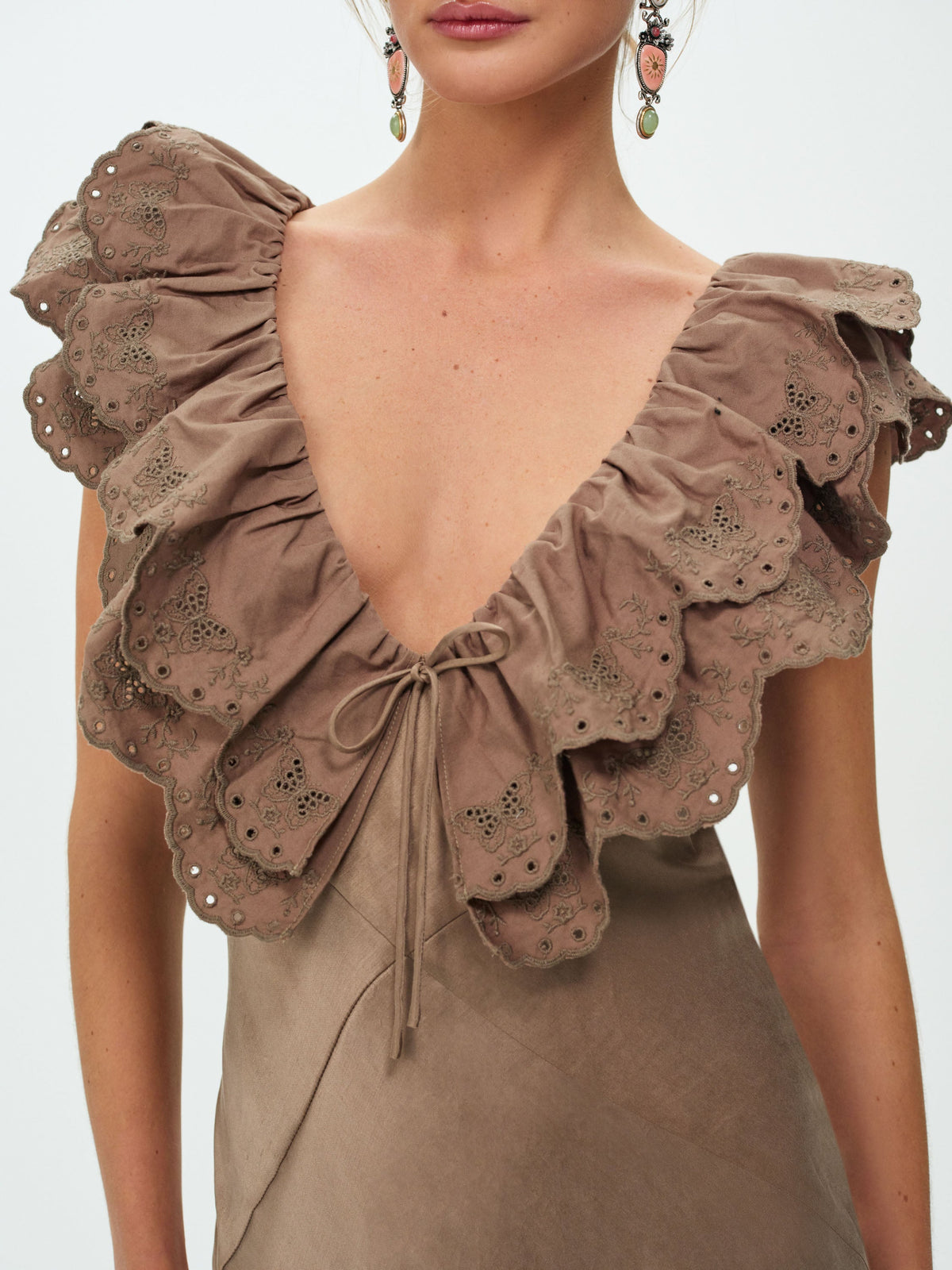 Luna Eyelet Mini Dress - Brown