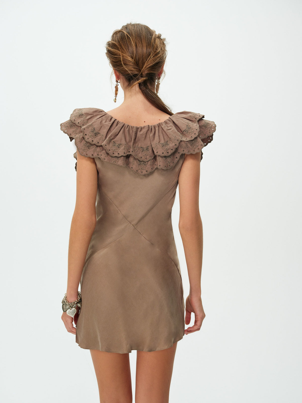 Luna Eyelet Mini Dress - Brown