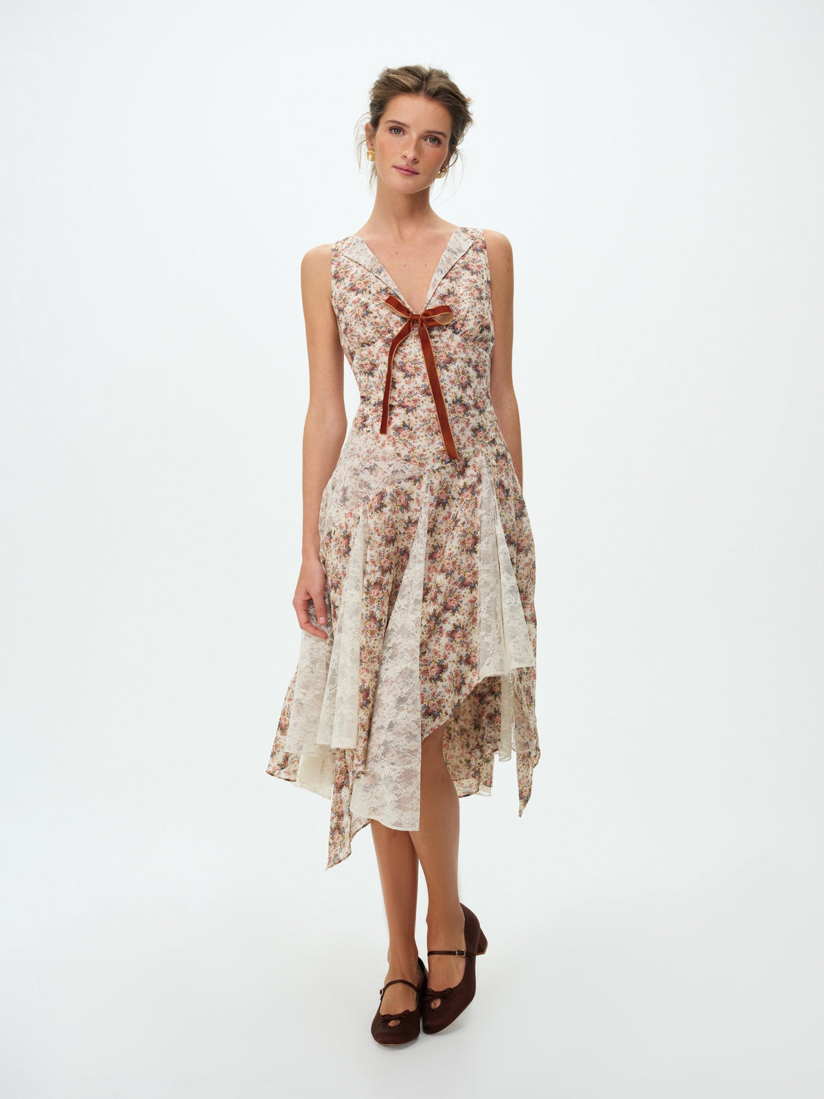 Betsy Floral Midi Dress - Cream Brown