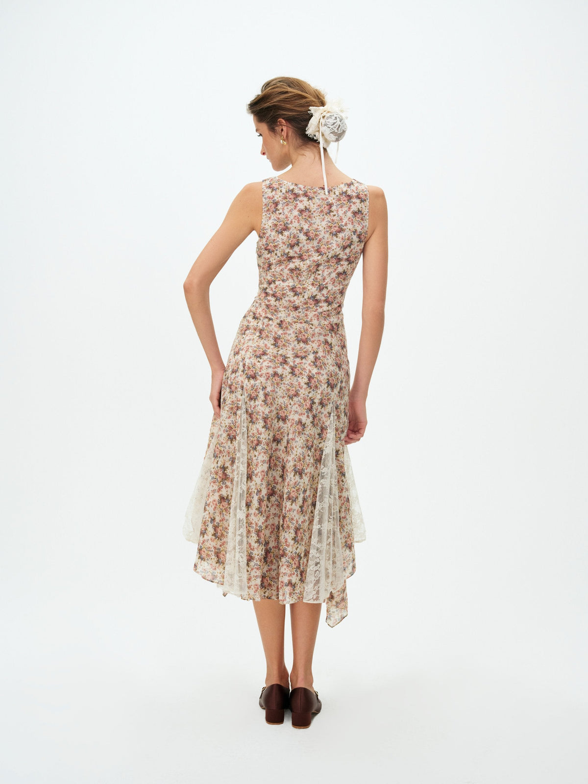 Betsy Floral Midi Dress - Cream Brown