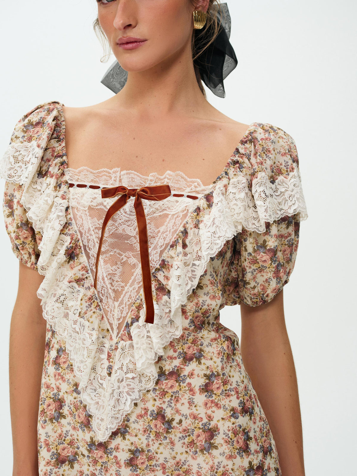 Betsy Floral Mini Dress - Cream Brown