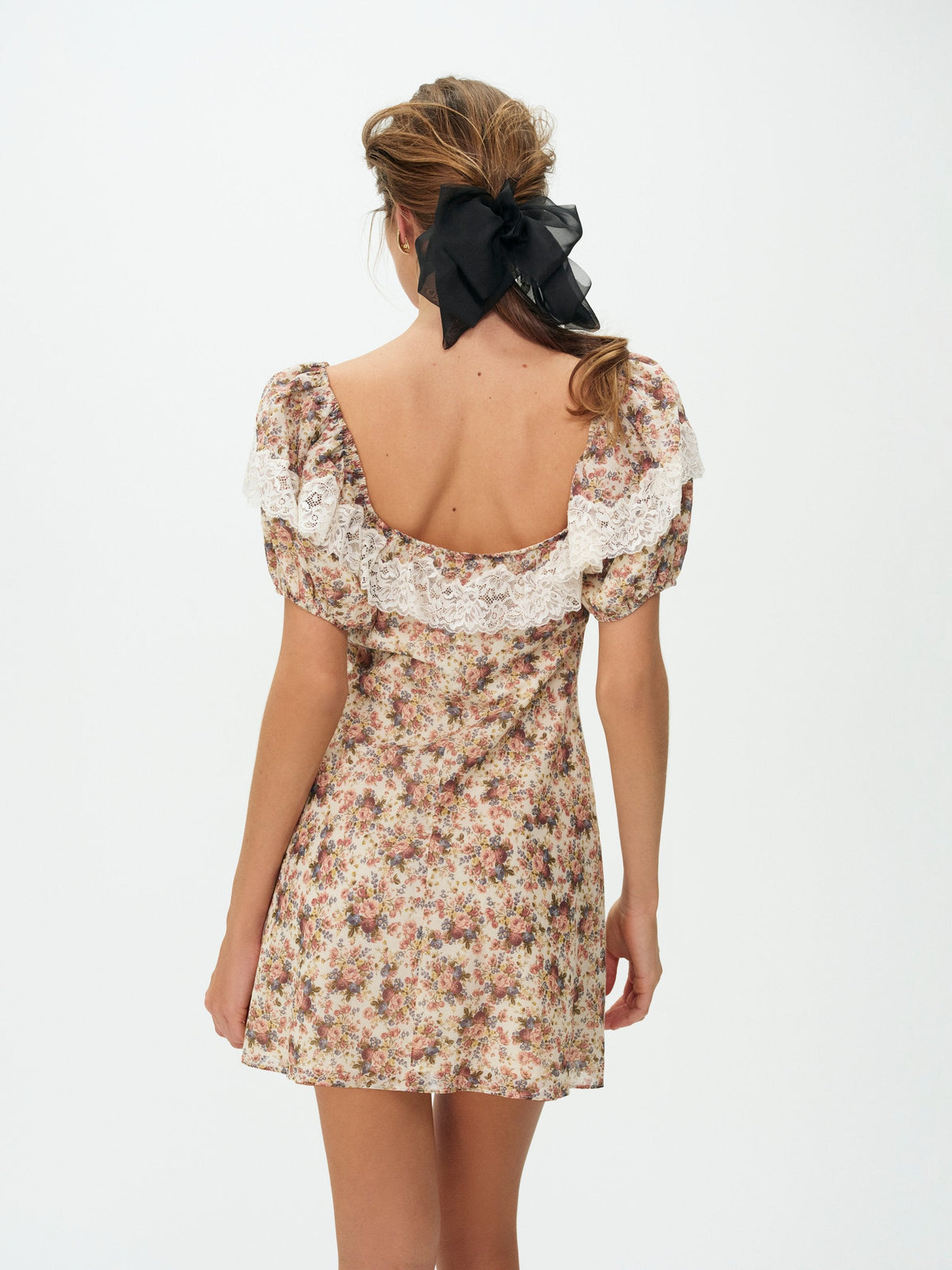 Betsy Floral Mini Dress - Cream Brown