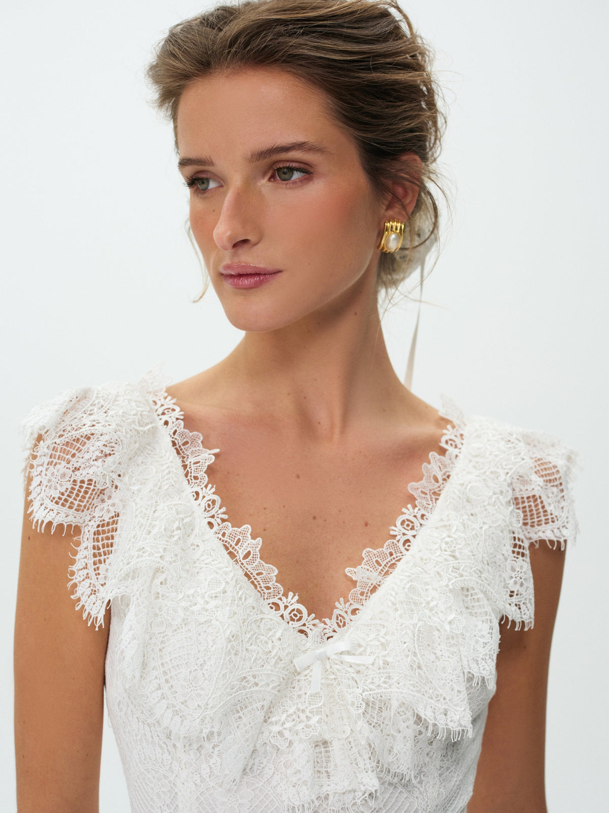 Victorian Cascade Lace Midi Dress - Ivory