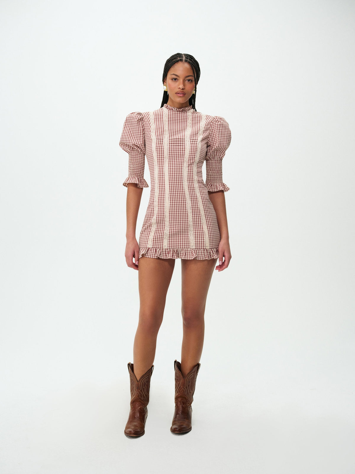 Annie Gingham Mini Dress - Burgundy