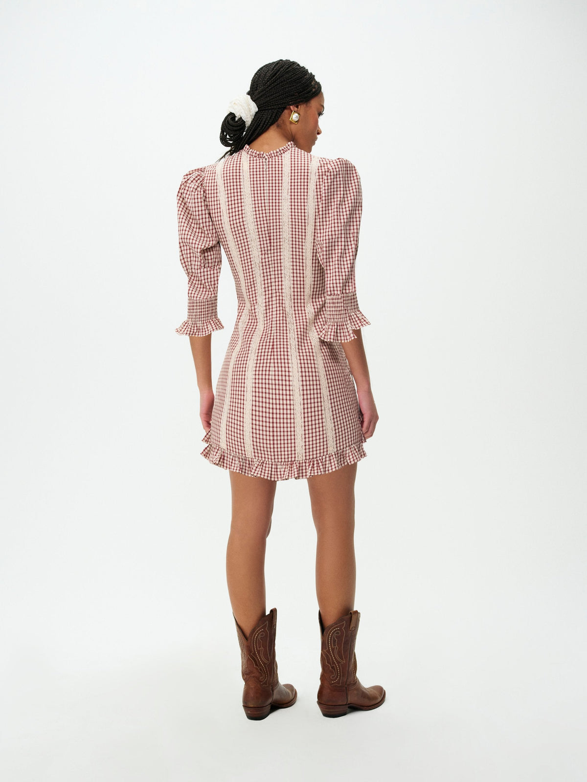 Annie Gingham Mini Dress - Burgundy