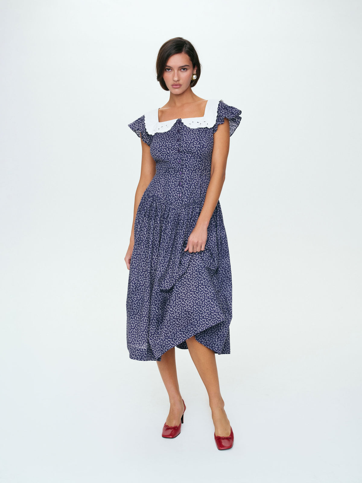 Lara Ann Ditsy Midi Dress - Navy