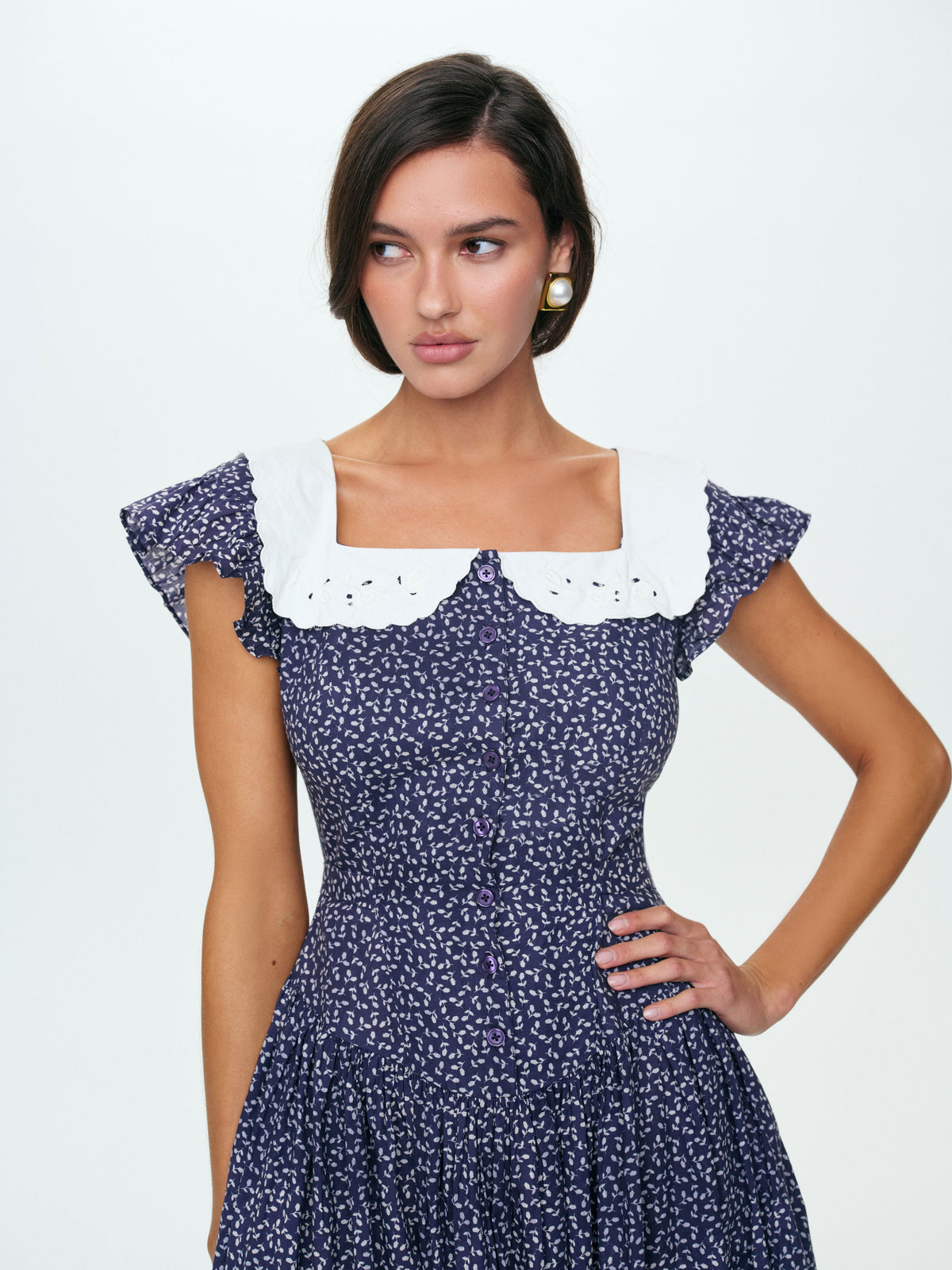 Lara Ann Ditsy Midi Dress - Navy