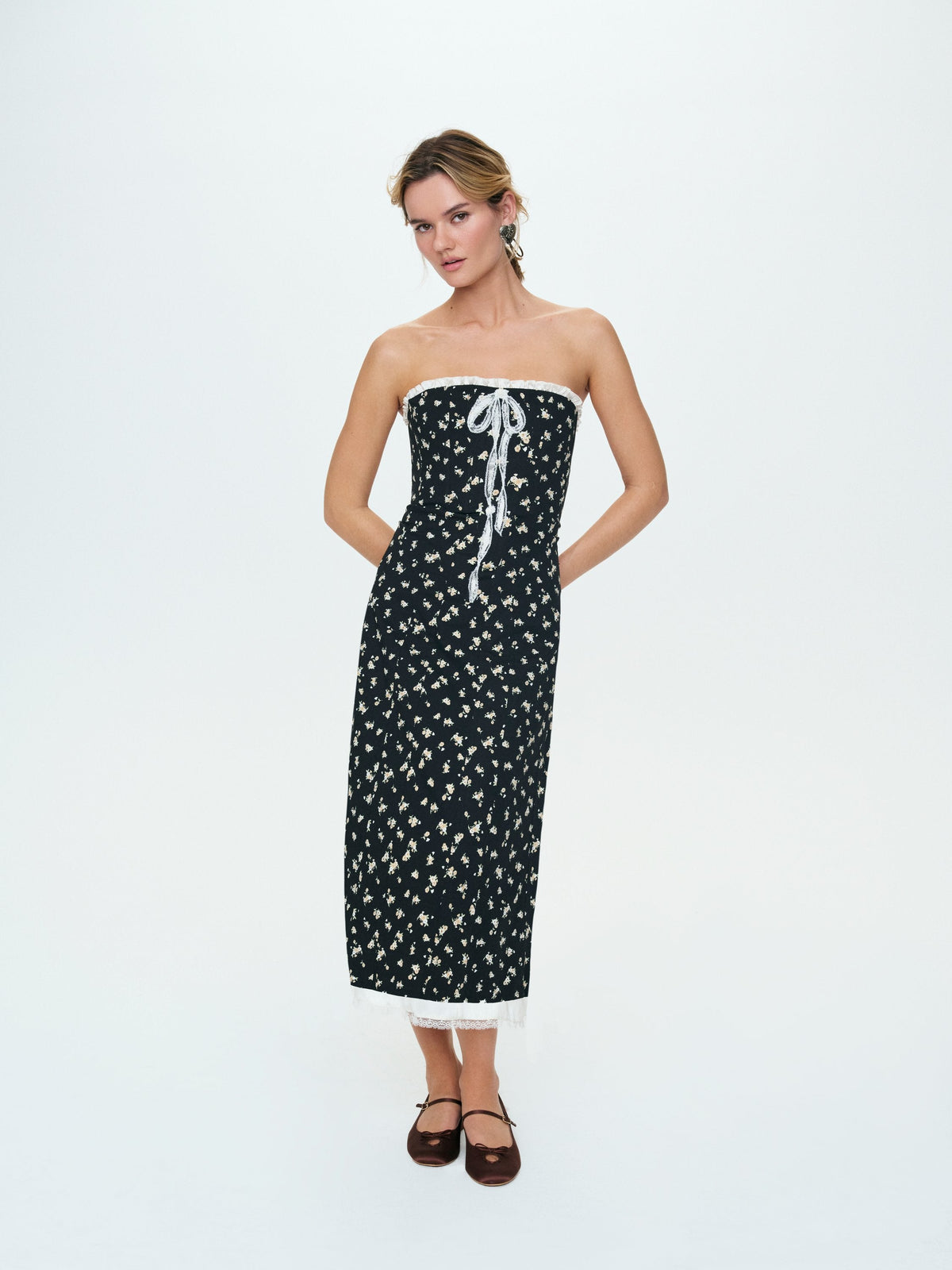 Baby Bows Patchwork Midi Dress - Black