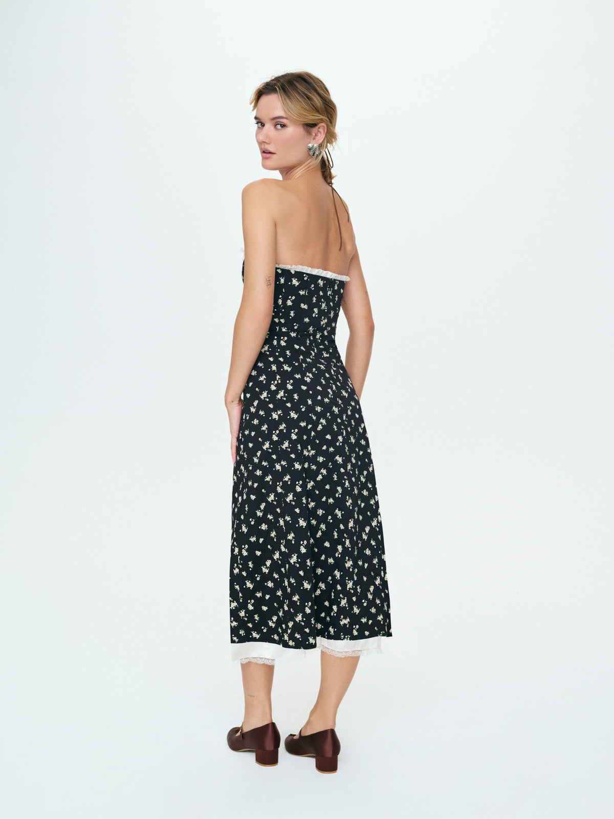 Baby Bows Patchwork Midi Dress - Black