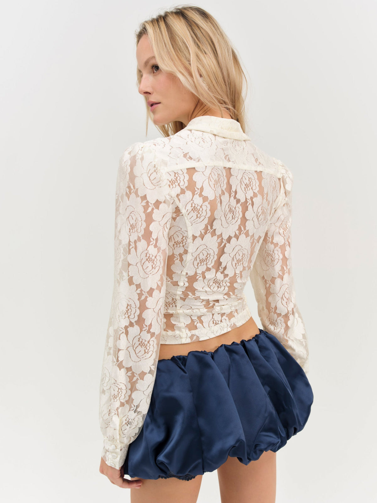 Claudia Rose Lace Button Down Top - Cream