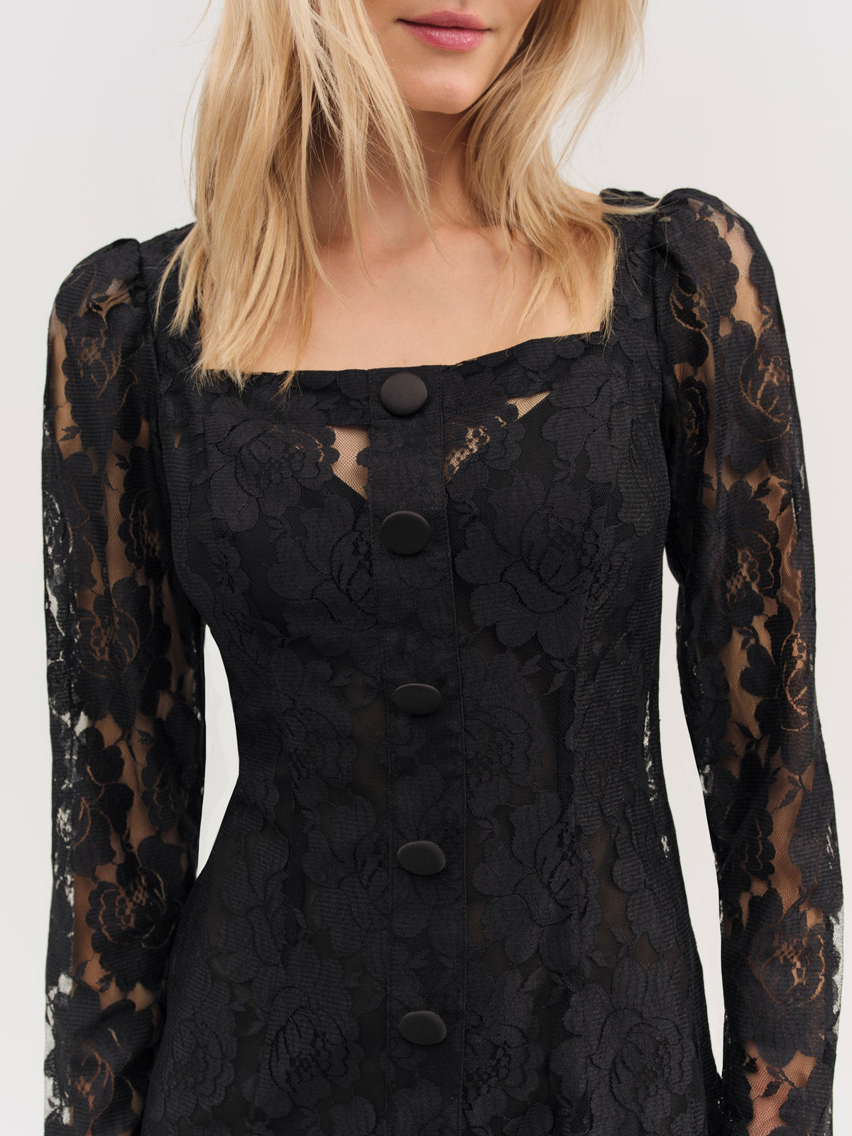 Claudia Rose Lace Long Sleeve Mini Dress - Black