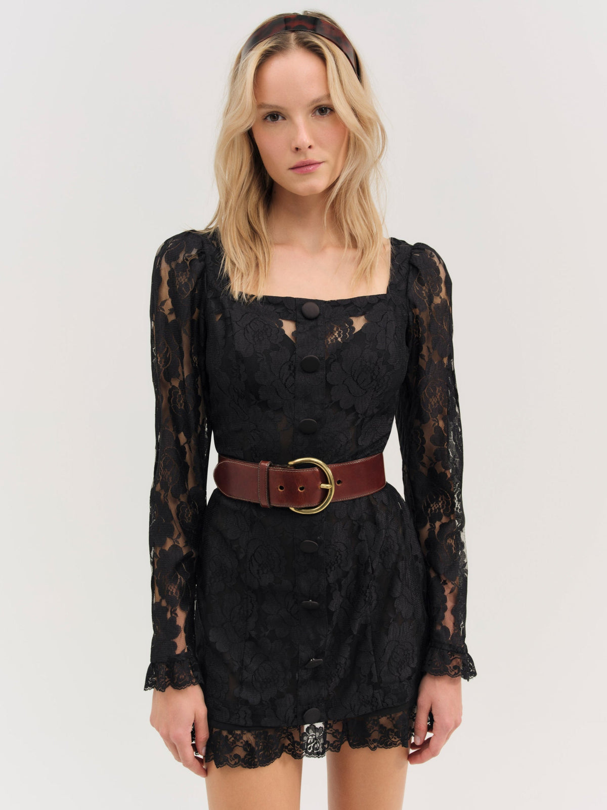 Claudia Rose Lace Long Sleeve Mini Dress - Black