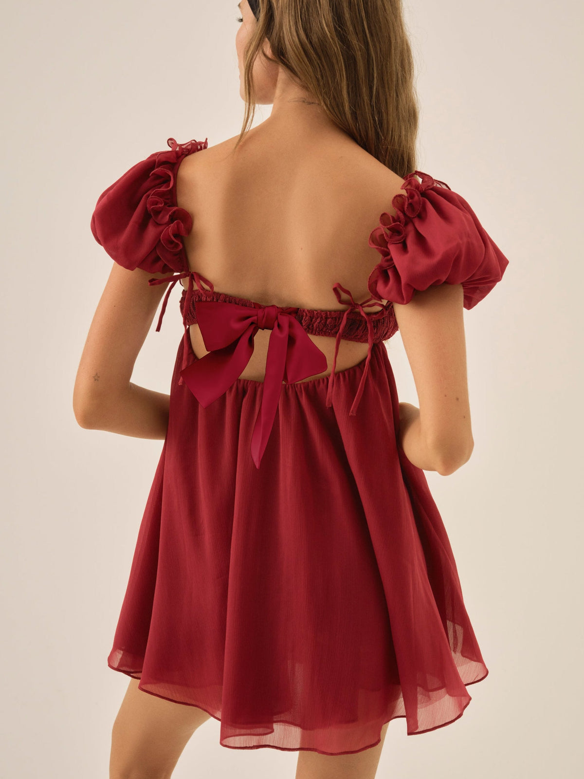 Claudine Chiffon Mini Dress - Oxblood