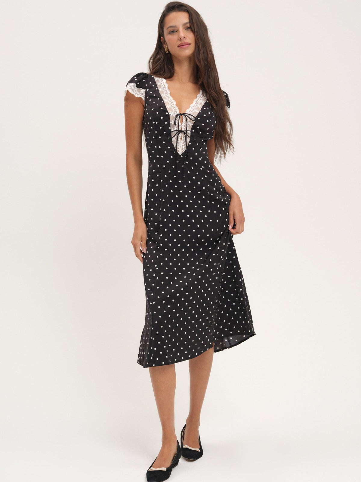 Cross Your Heart Midi Dress - Black Dot