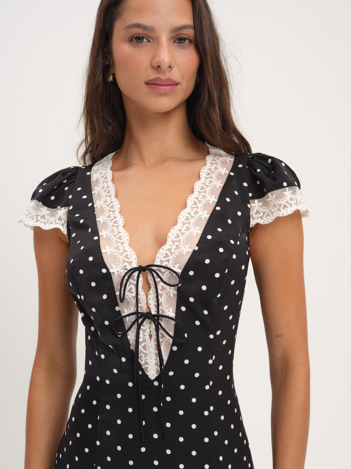 Cross Your Heart Midi Dress - Black Dot
