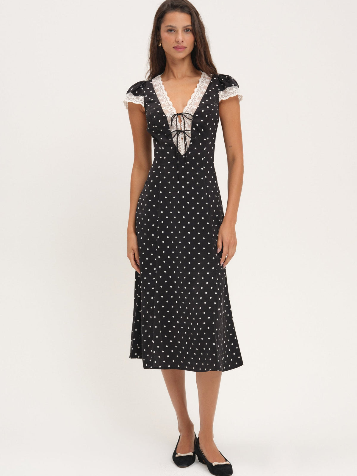 Cross Your Heart Midi Dress - Black Dot