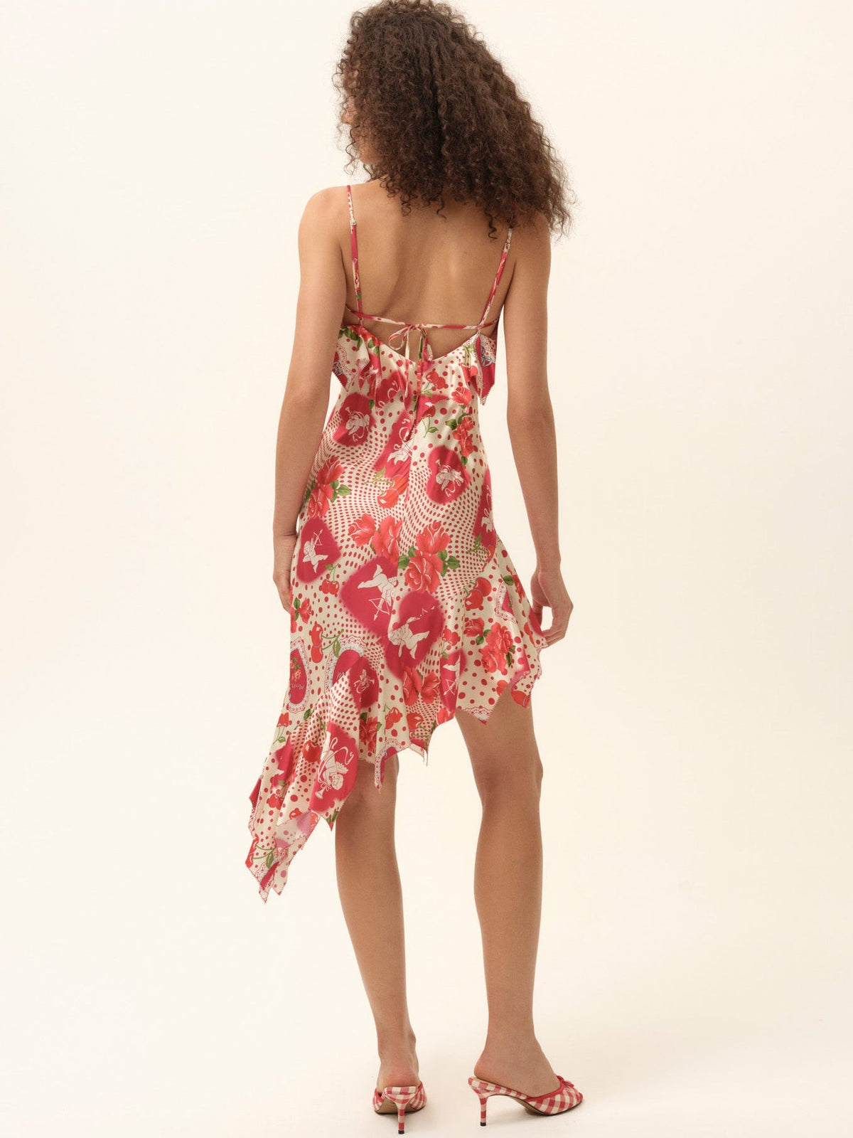 Cupid Dot Asymmetrical Midi Dress - Red