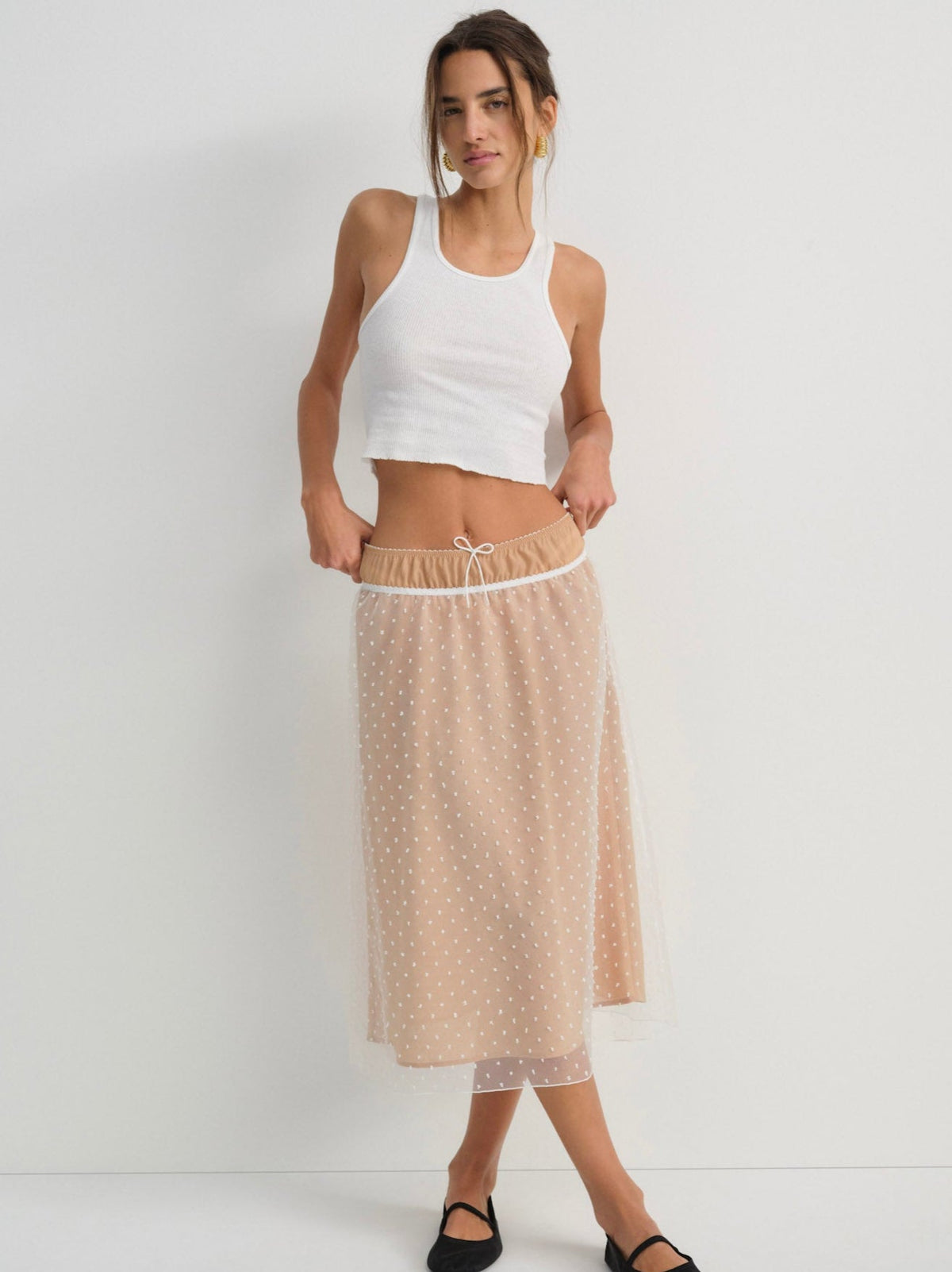 Devon Dot Midi Skirt - White