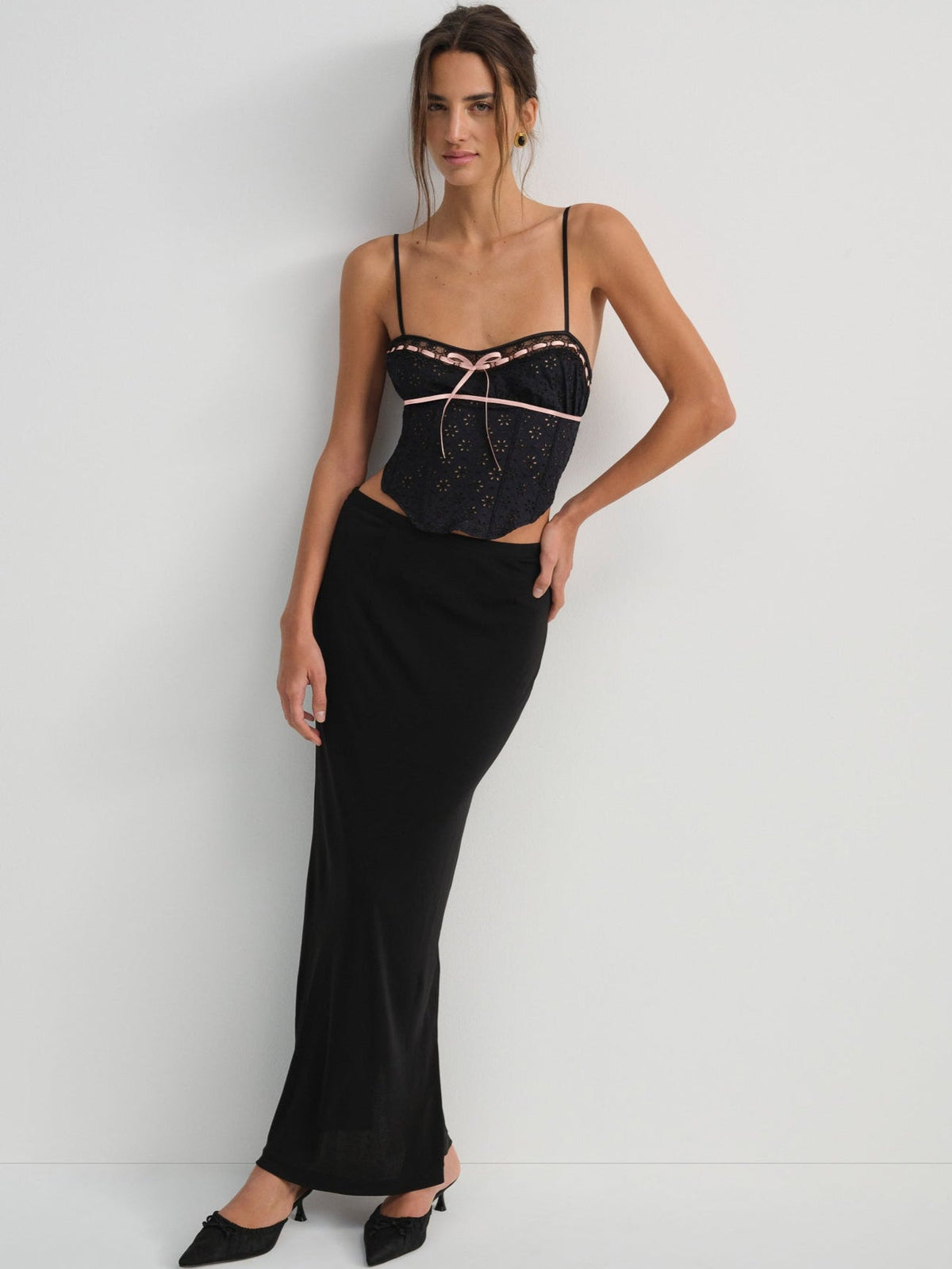 Elena Eyelet Bustier - Black