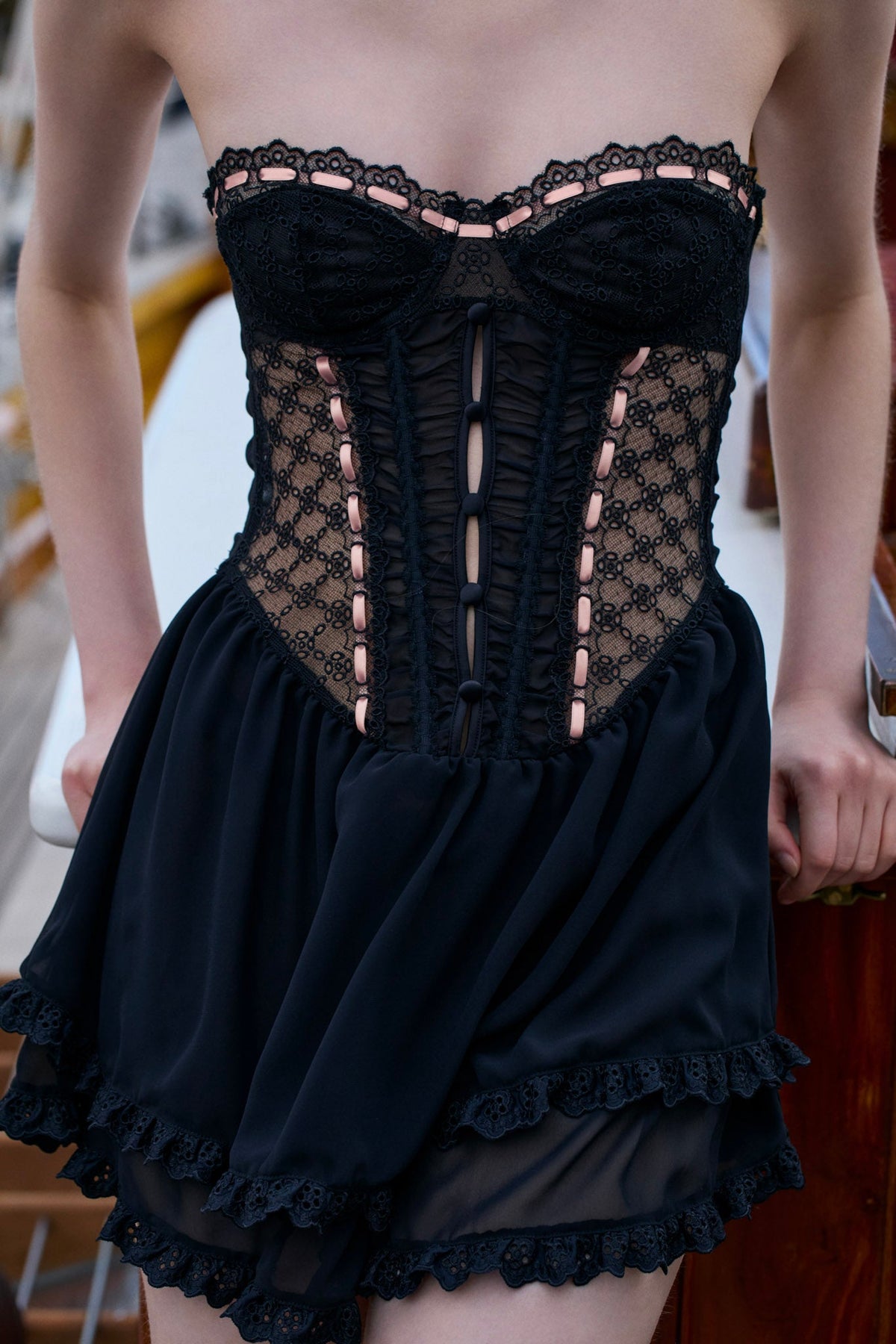 Elena Eyelet Slip Dress - Black