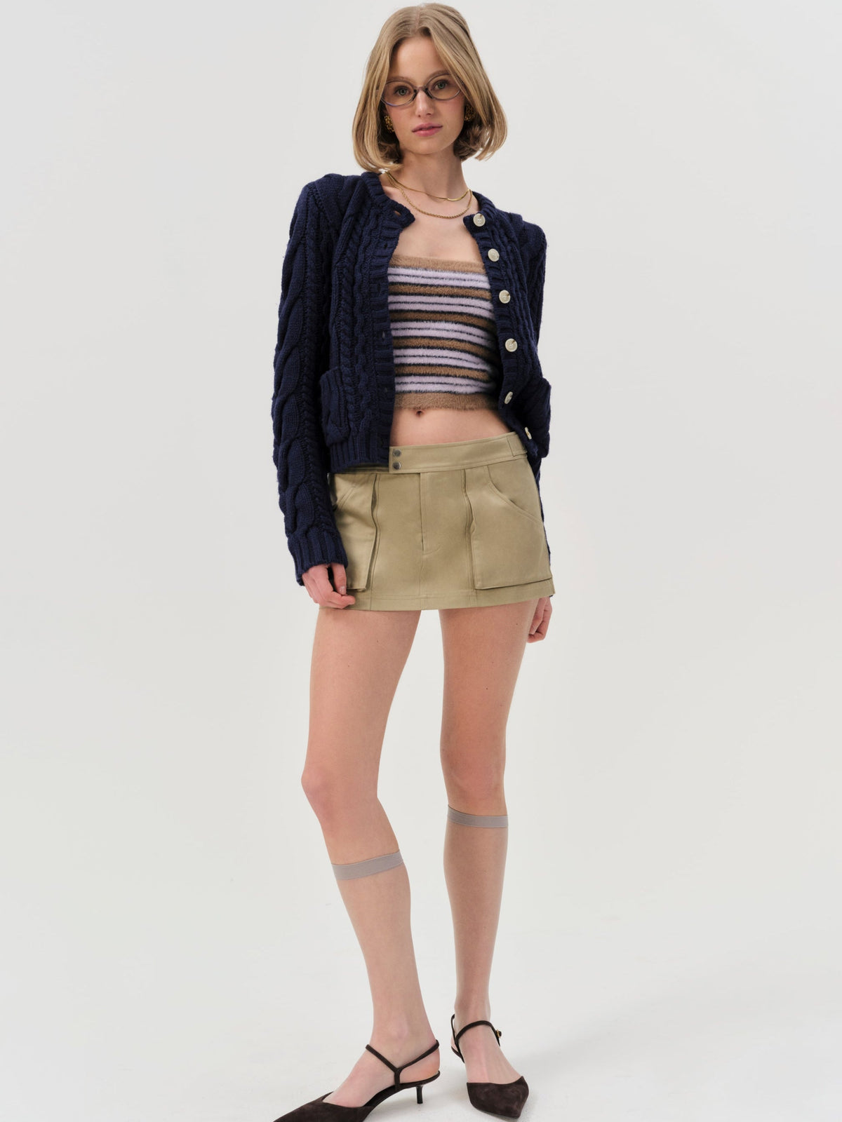 Emily Cable Knit Cardigan - Navy