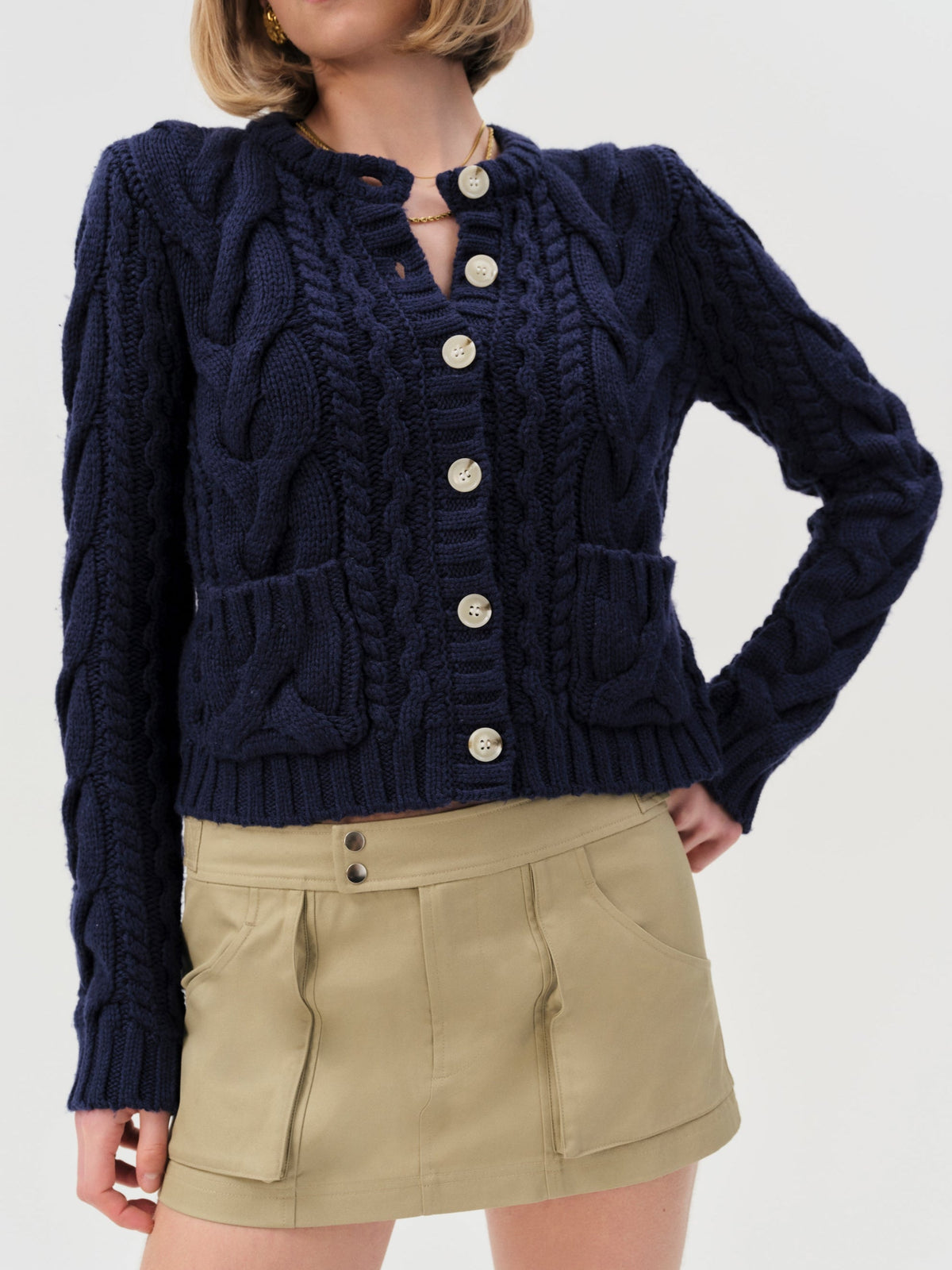 Emily Cable Knit Cardigan - Navy