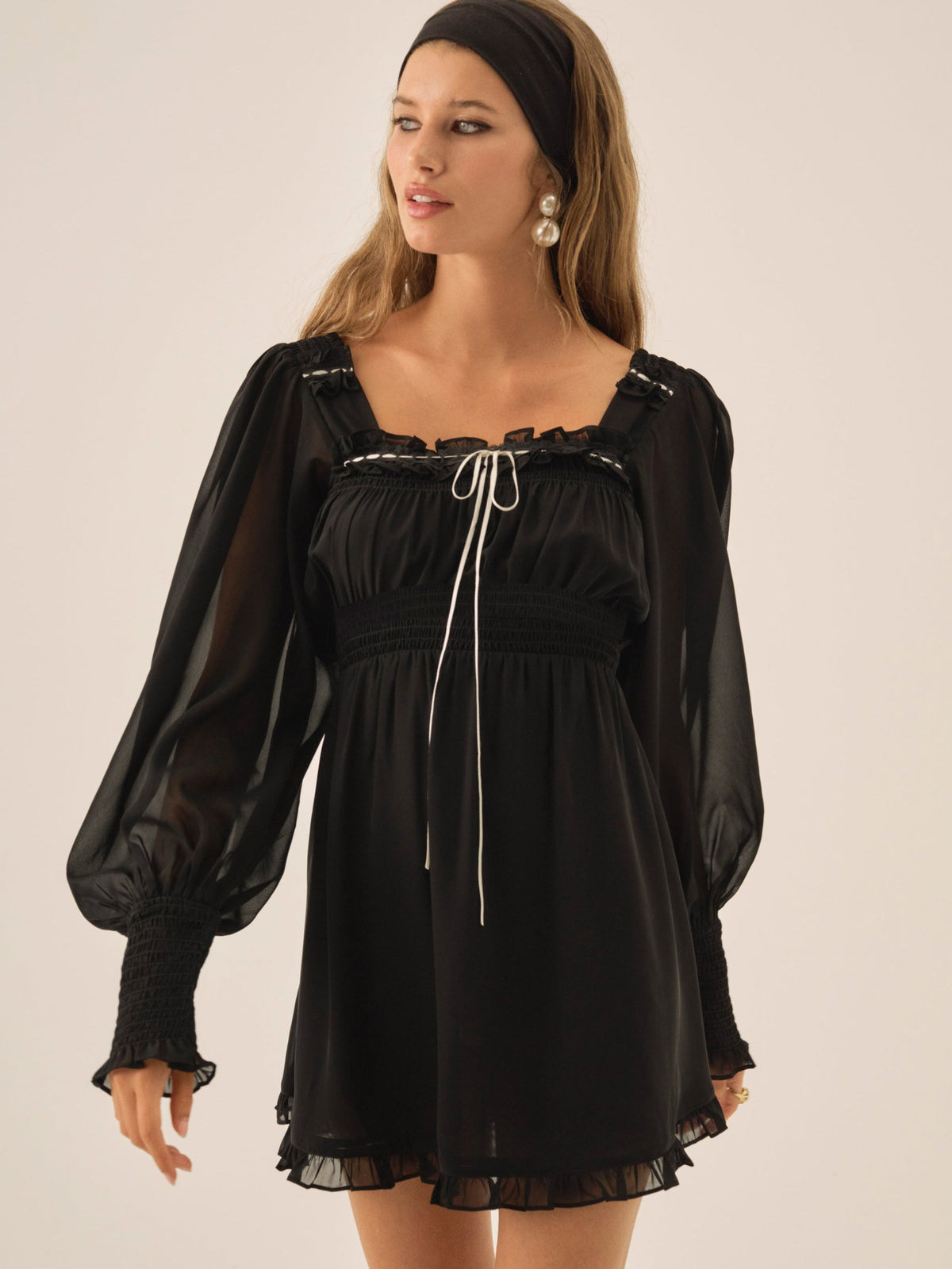 Emmie Chiffon Mini Dress - Black