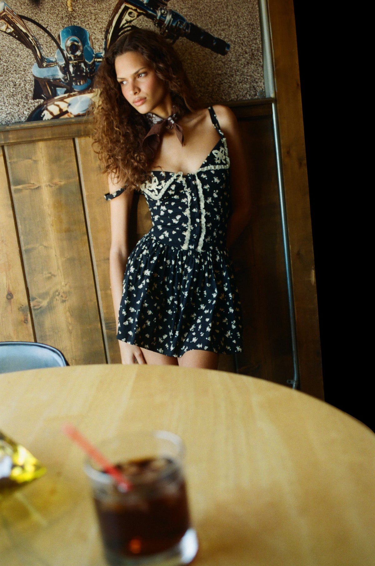 Western Wildflower Mini Dress - Black