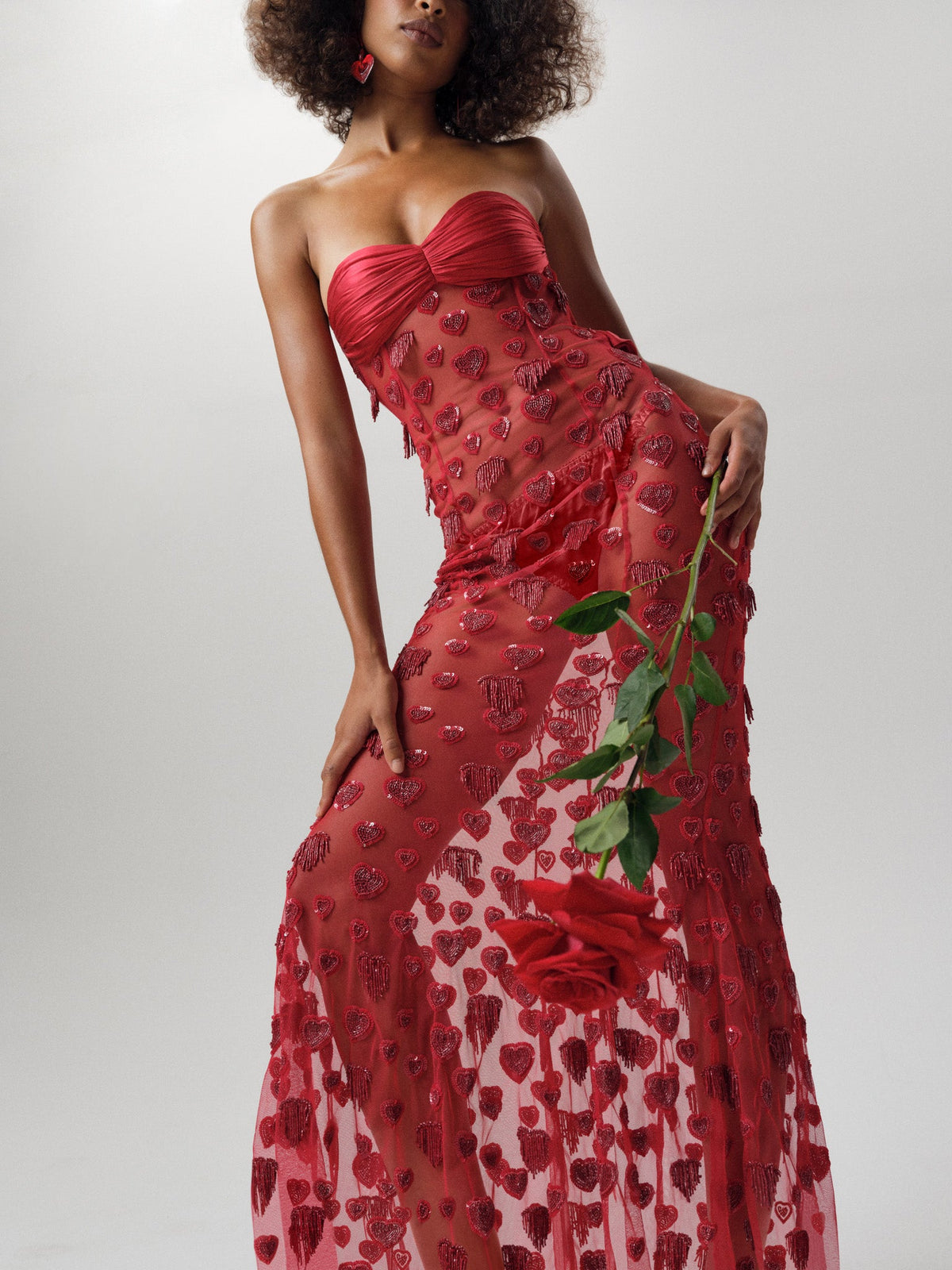 Fringe Hearts Maxi Dress - Red