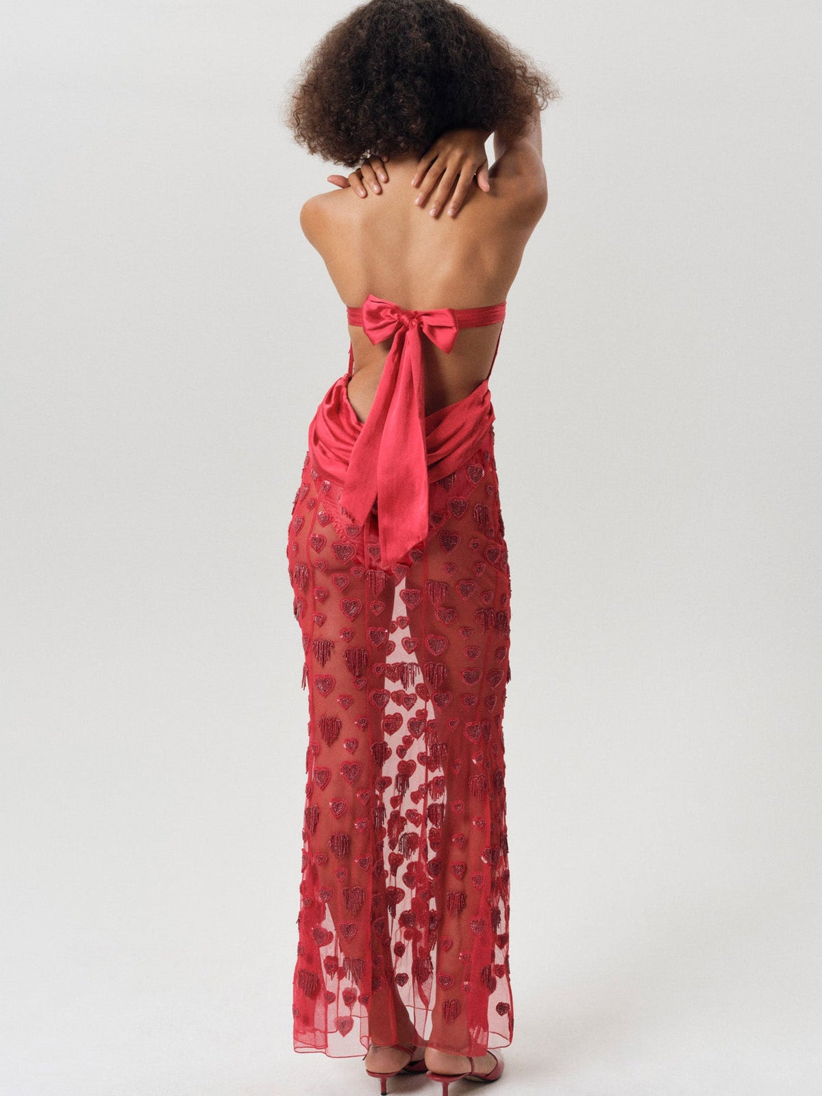 Fringe Hearts Maxi Dress - Red