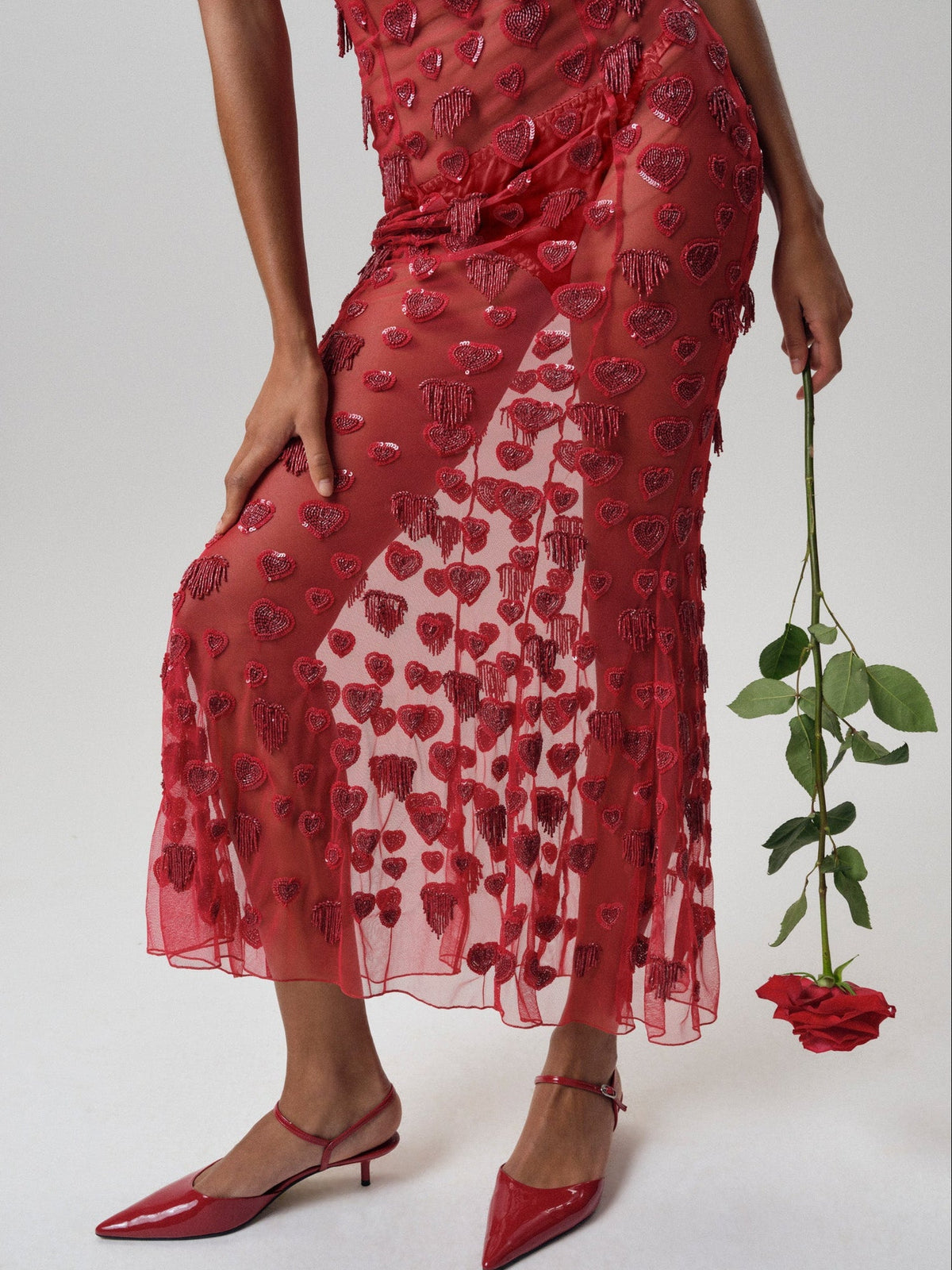 Fringe Hearts Maxi Dress - Red