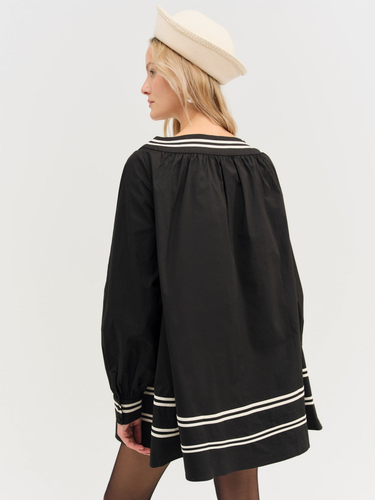 Helena Poplin Long Sleeve Mini Dress - Black