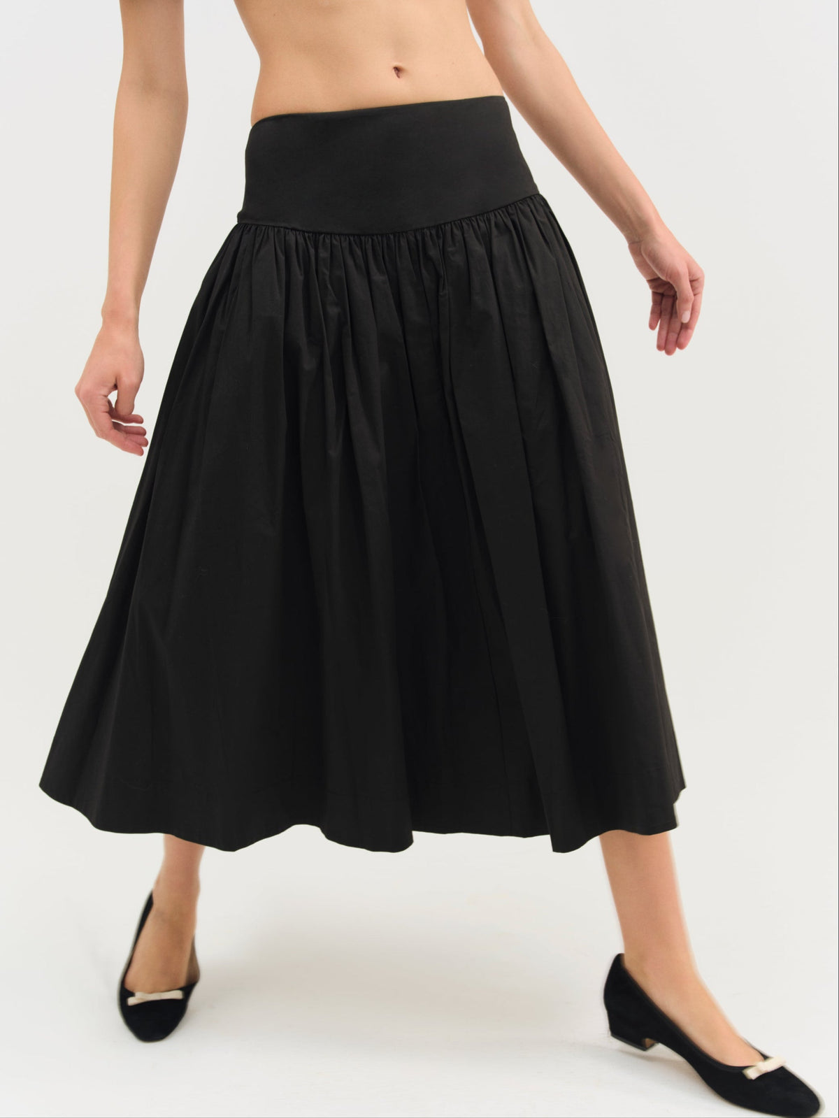 Helena Poplin Midi Skirt - Black