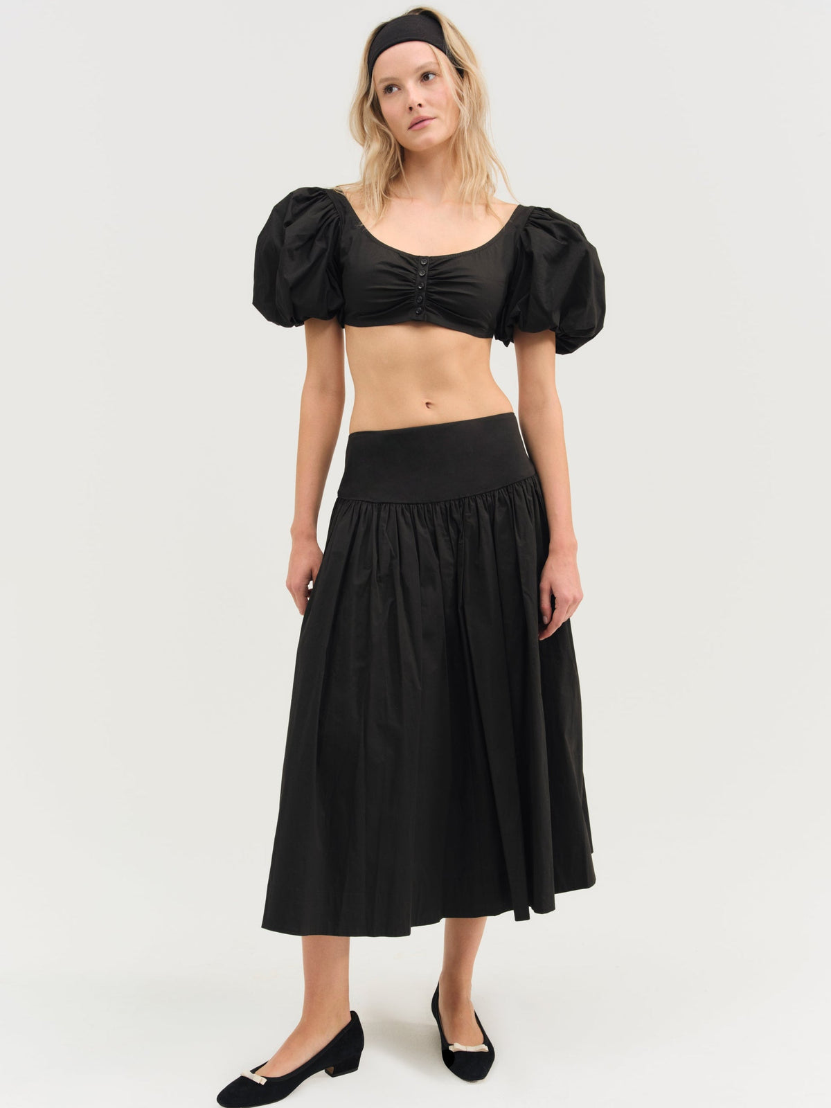 Helena Poplin Midi Skirt - Black
