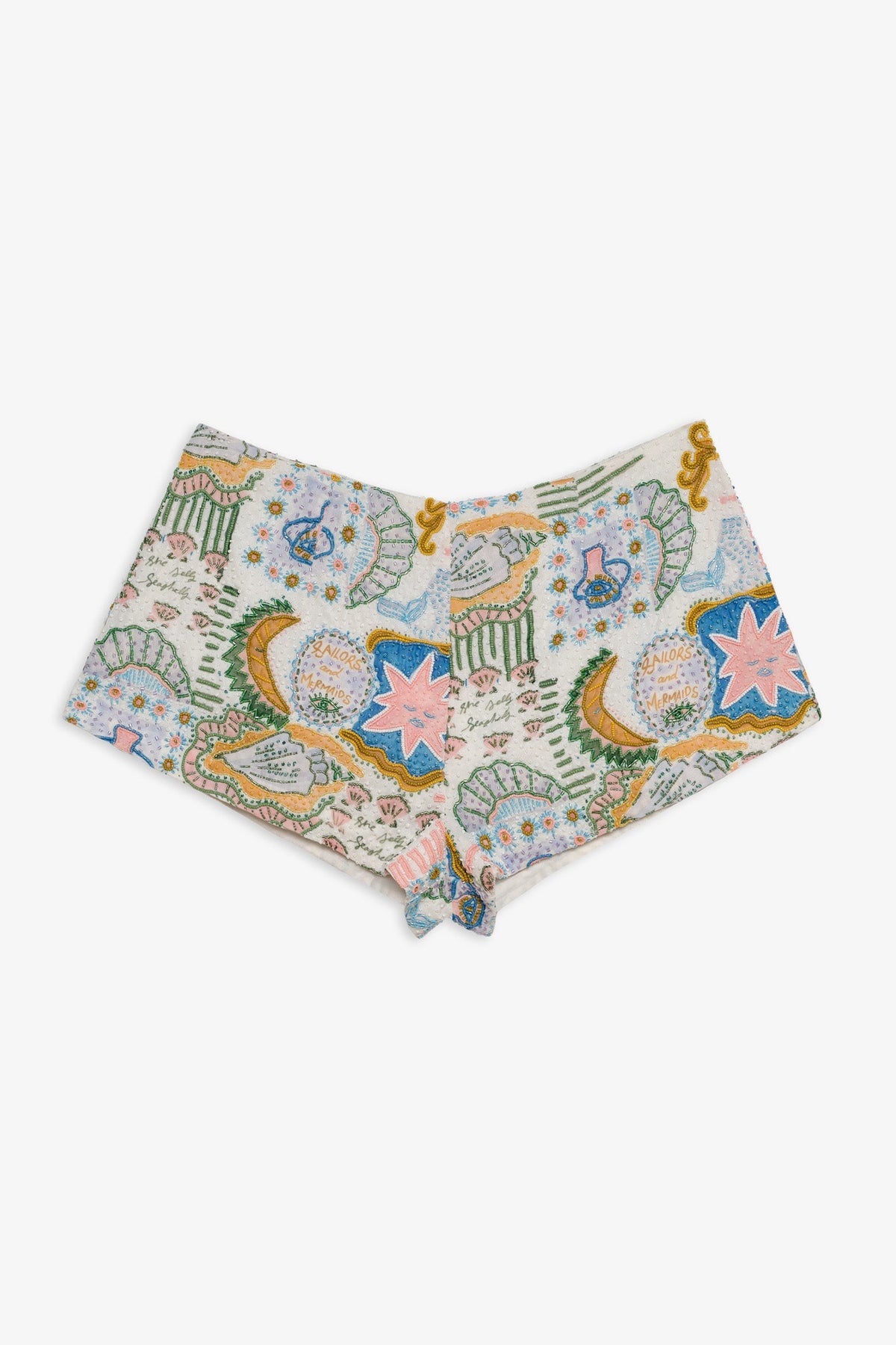 Tide Pool Beaded Shorts - White Green