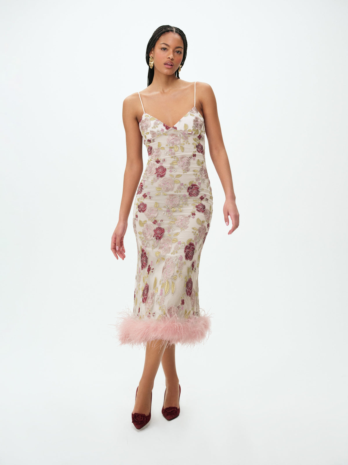 Josephine Floral Midi Dress - Dusty Rose