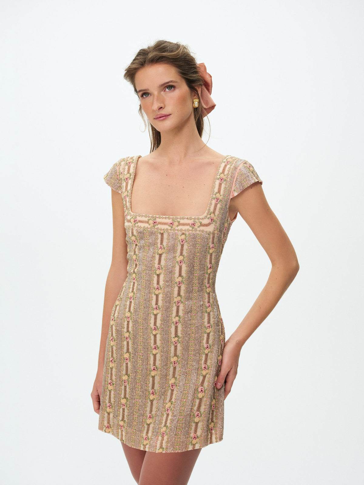 Niko Beaded Mini Dress - Rose Gold