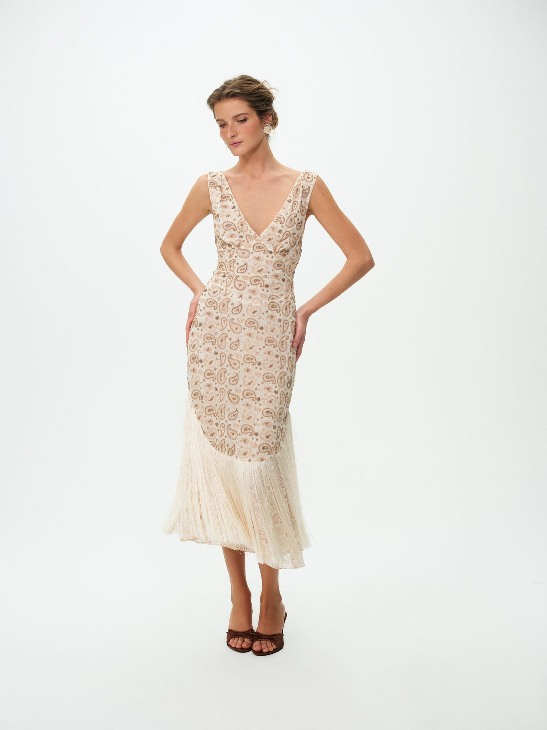 Paisley Floral Beaded Midi Dress