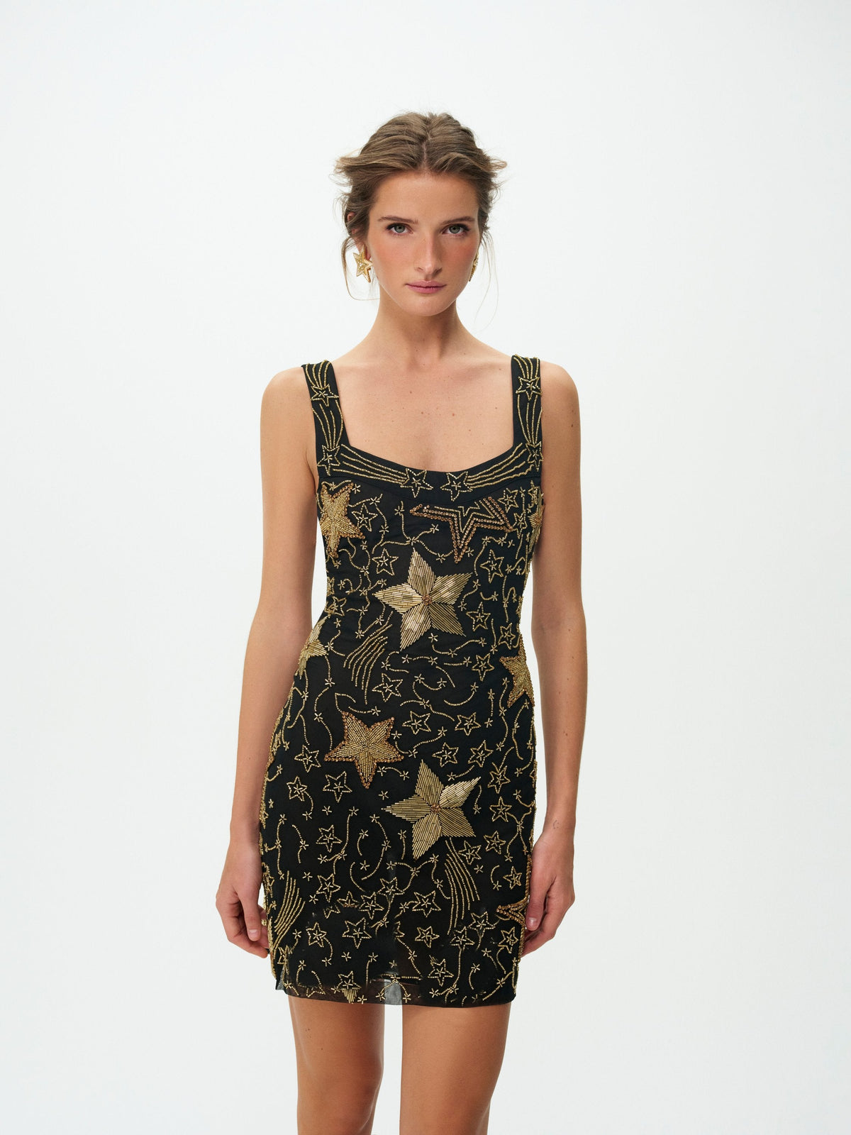 Shooting Stars Beaded Mini Dress - Black