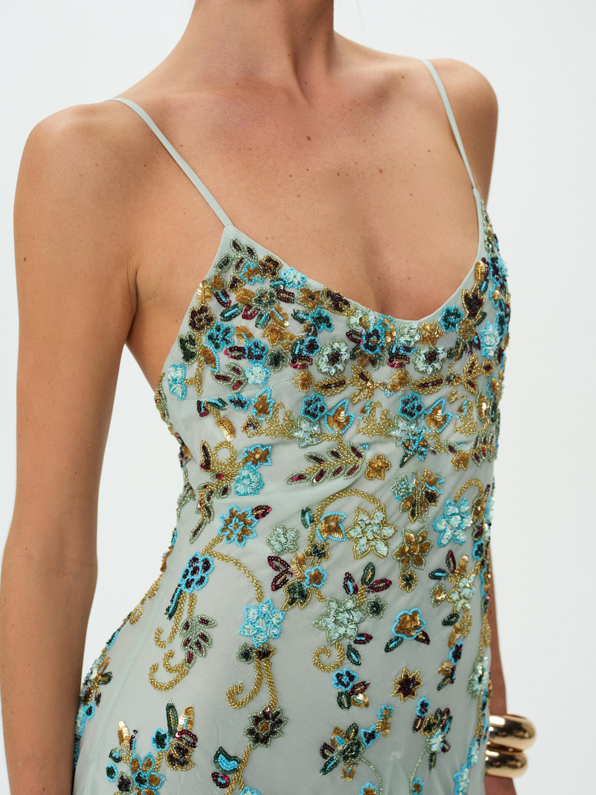 Tiffiany Asymmetrical Beaded Mini Dress - Sage