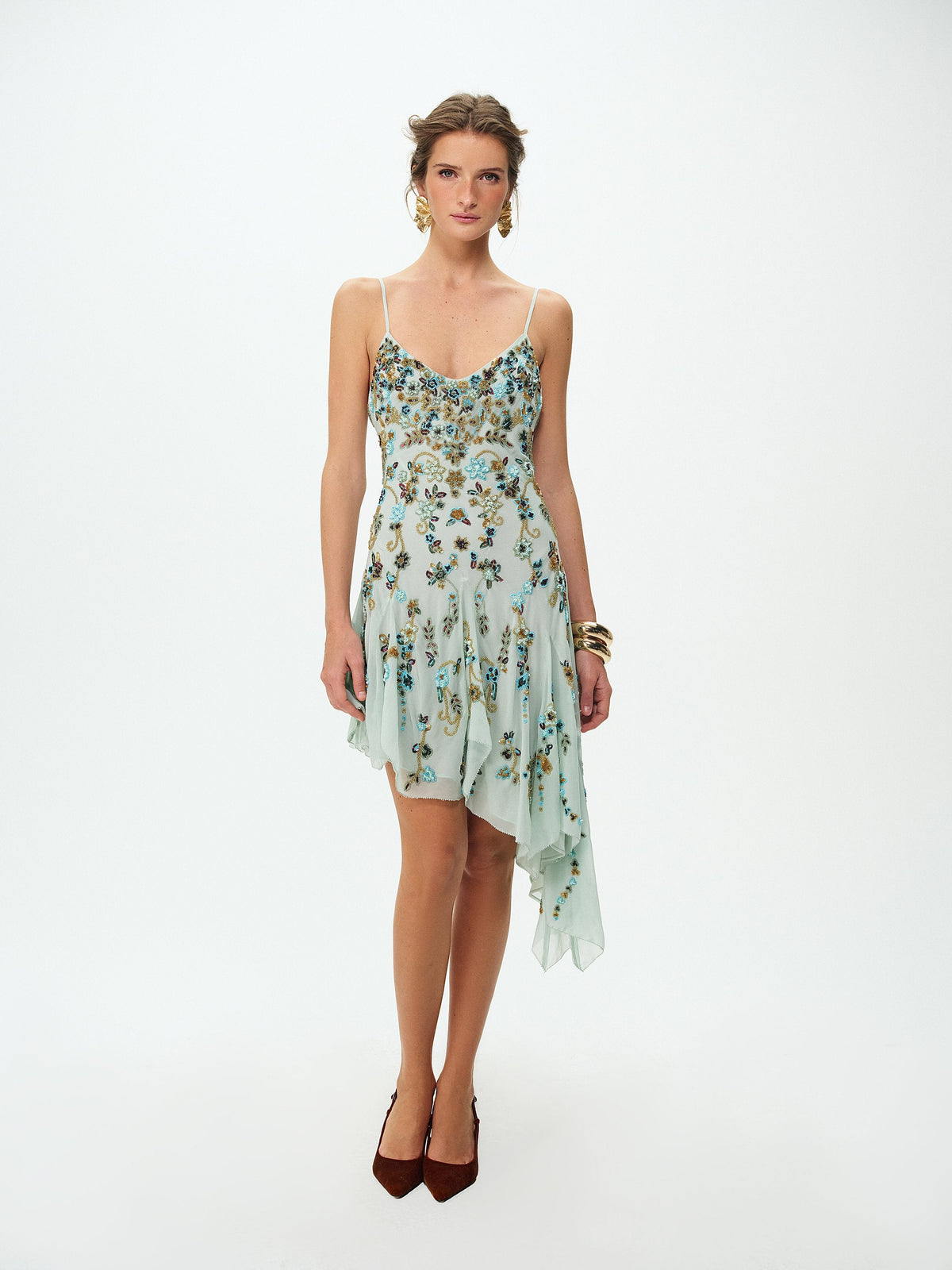 Tiffiany Asymmetrical Beaded Mini Dress - Sage