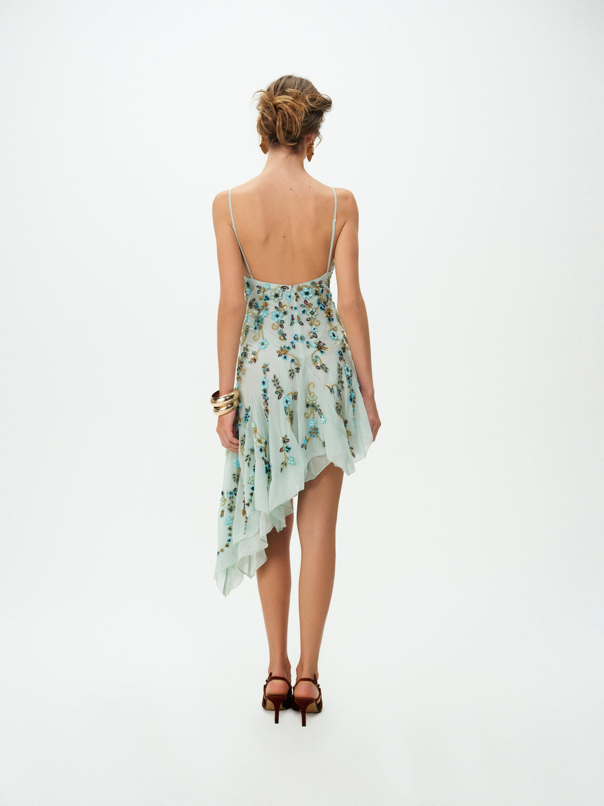 Tiffiany Asymmetrical Beaded Mini Dress - Sage