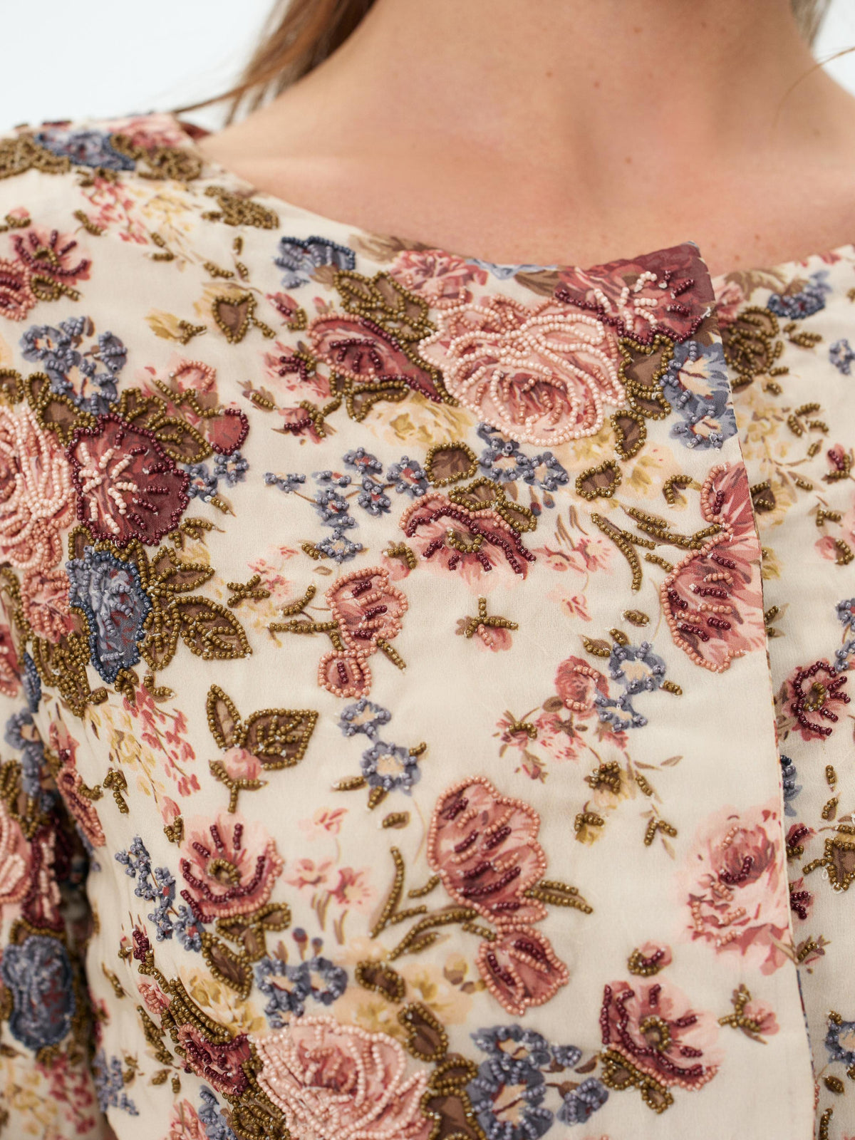 Betsy Floral Beaded Jacket - Cream Brown