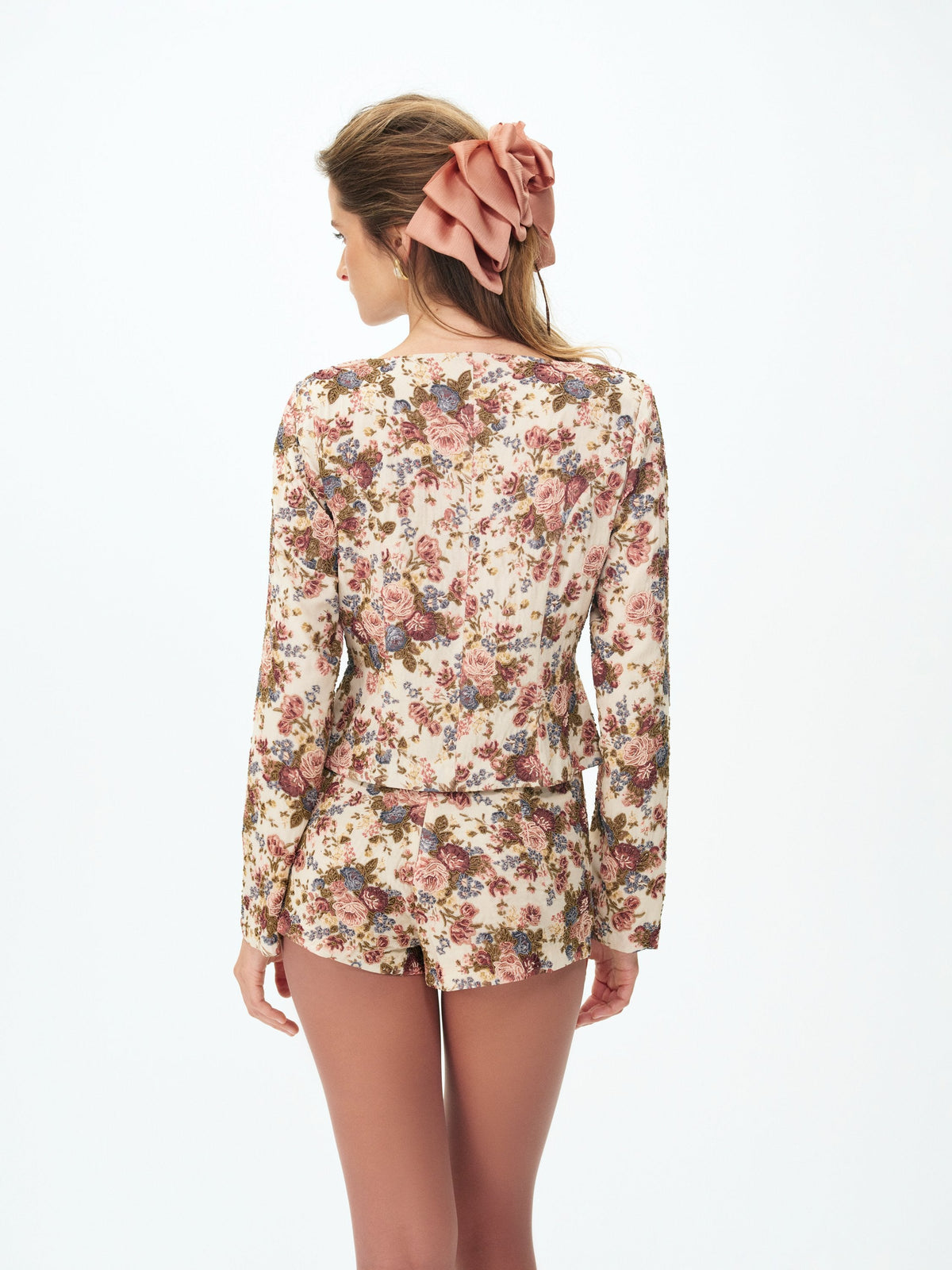 Betsy Floral Beaded Jacket - Cream Brown
