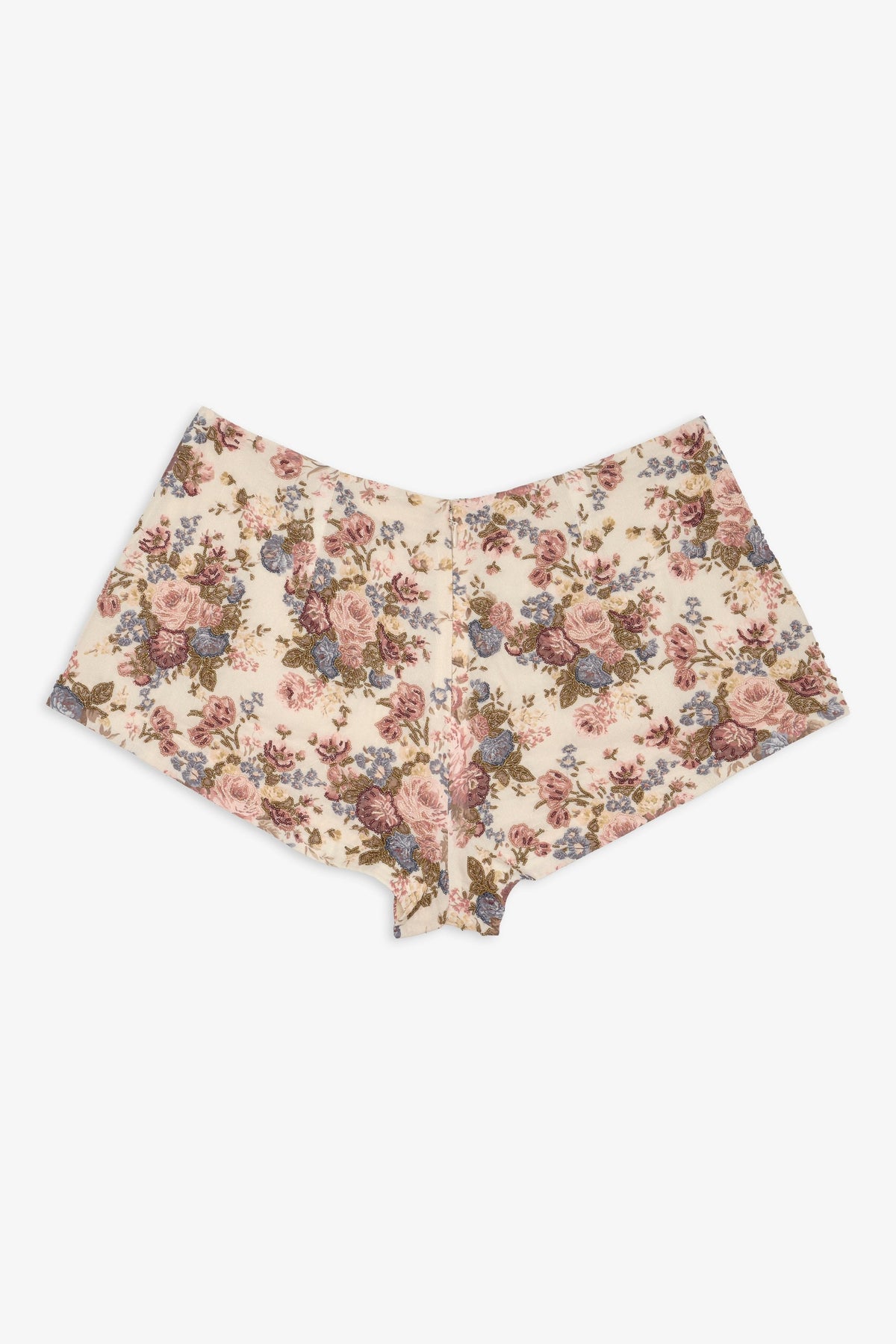 Betsy Floral Beaded Shorts - Cream Brown