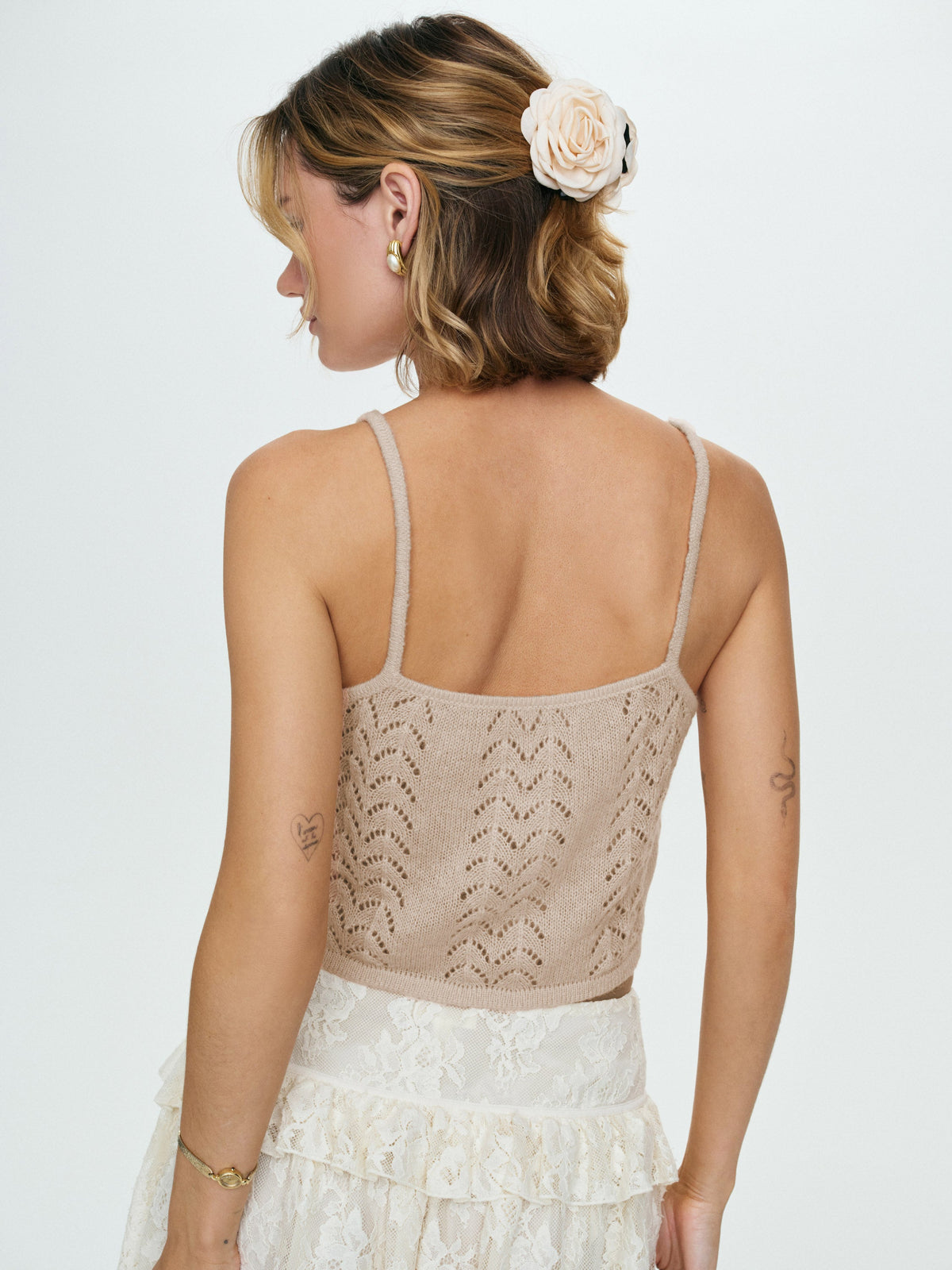 Evelyn Crochet Tank and Ruffle Cape - Taupe