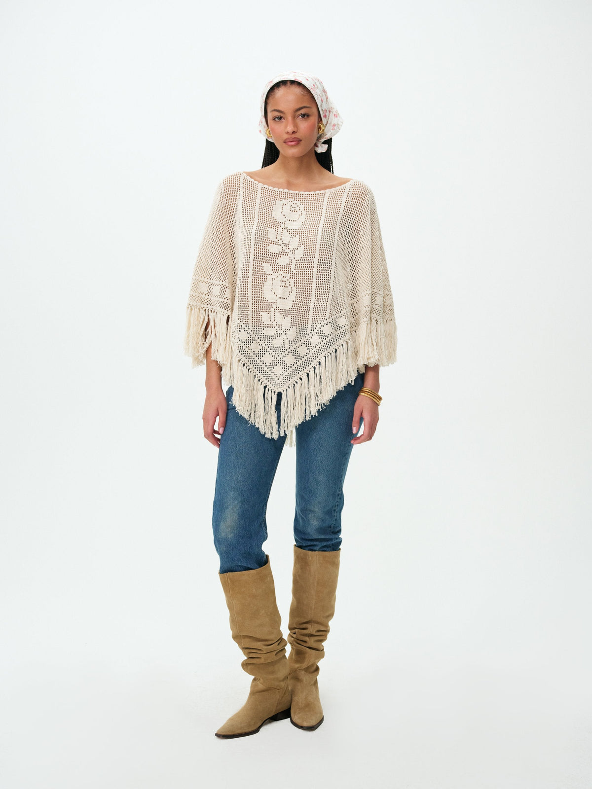 Rosewood Crochet Poncho - Vintage Tan