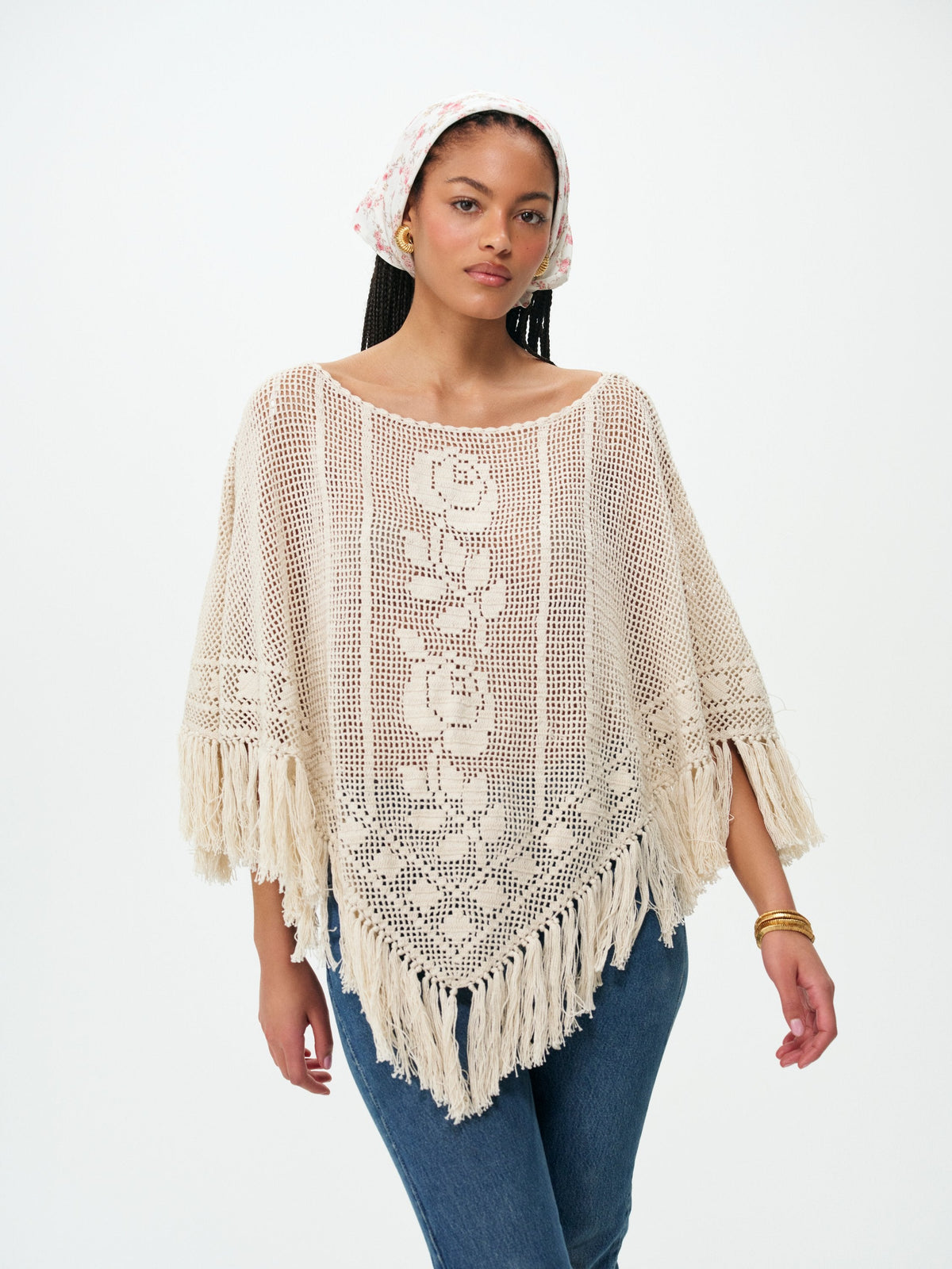 Rosewood Crochet Poncho - Vintage Tan
