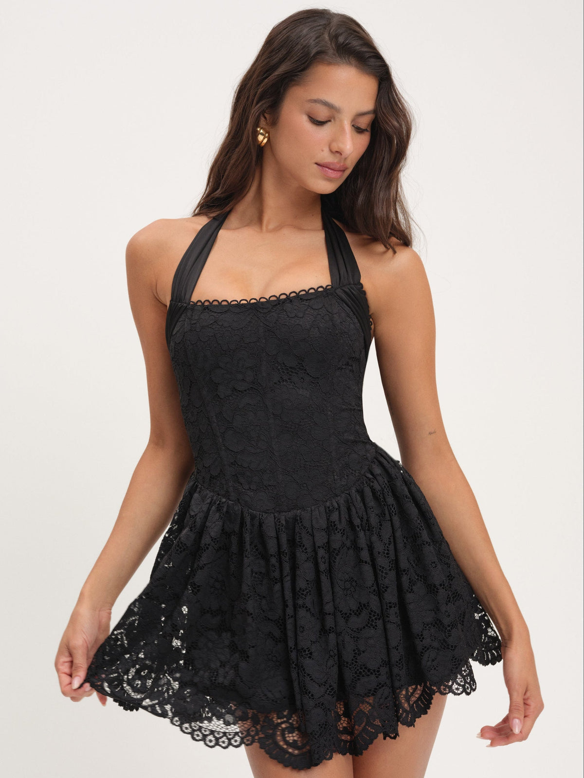 Lakeside Lace Halter Mini Dress - Black